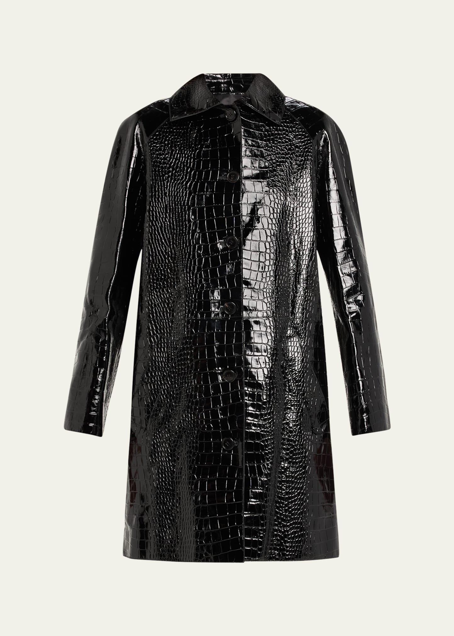 Michael Kors Balmacaan Crocodile Embossed Leather Coat In Black
