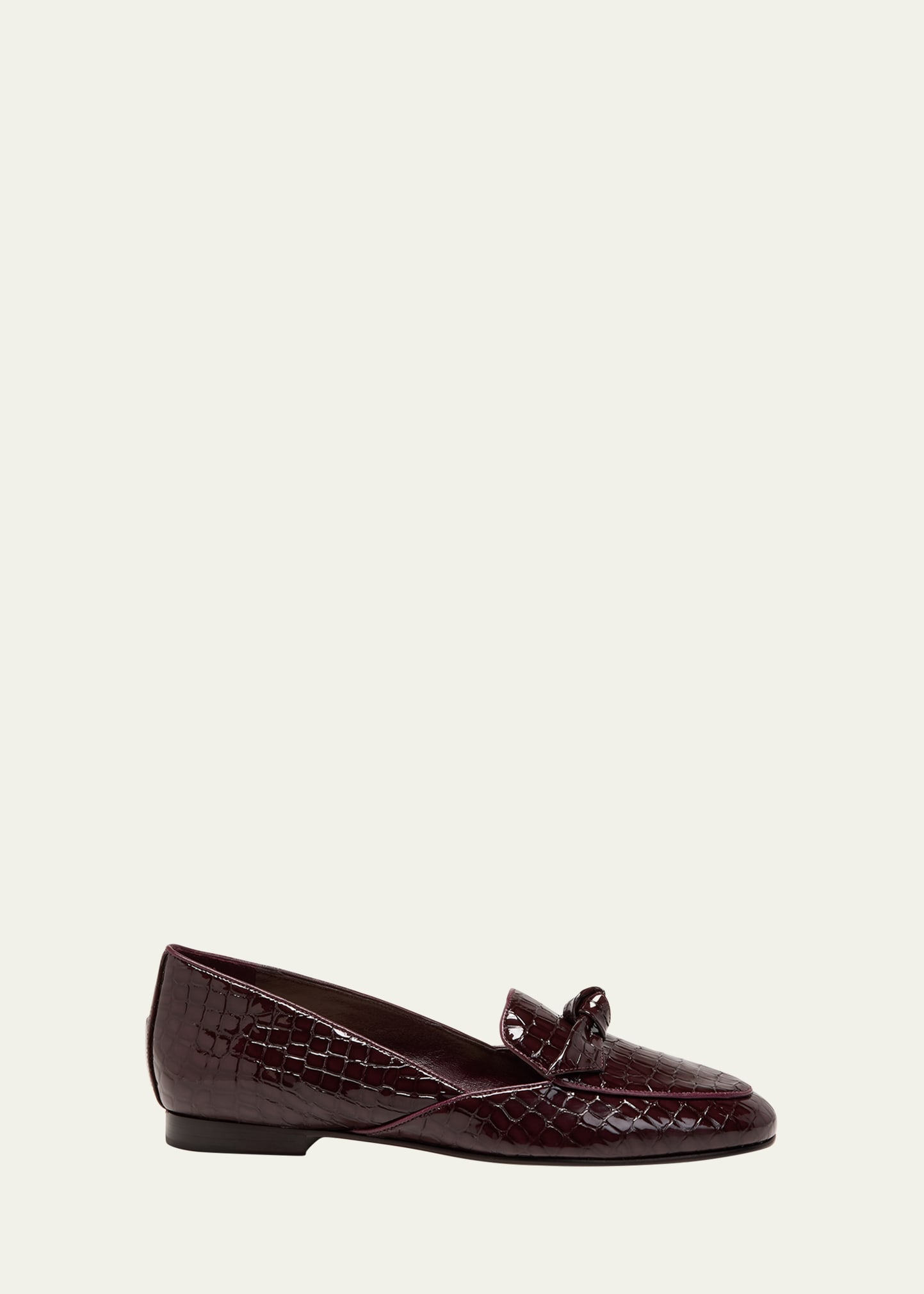Alexandre Birman Clarita Patent Croco Bow Loafers In Cherry Lacquer
