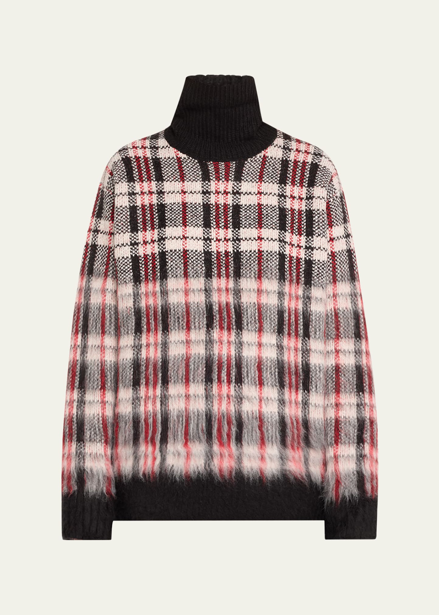 Helmut Lang Brushed Plaid Turtleneck Sweater In Mdmredchck
