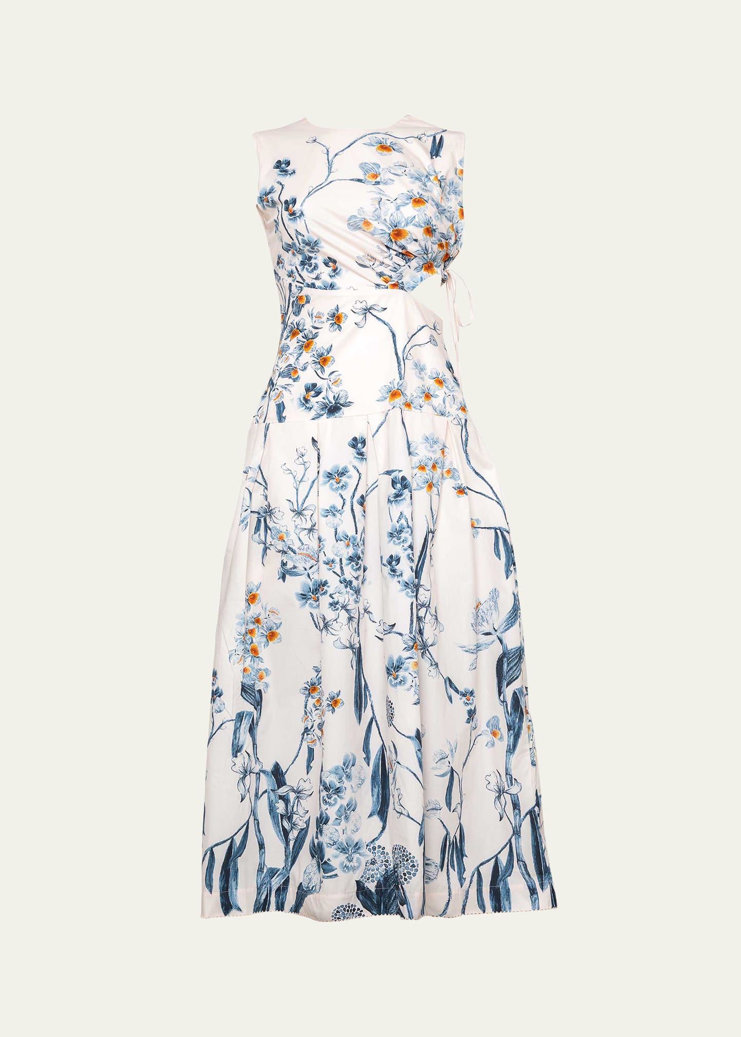Otoño Sleeveless Floral Cotton Poplin Midi Dress