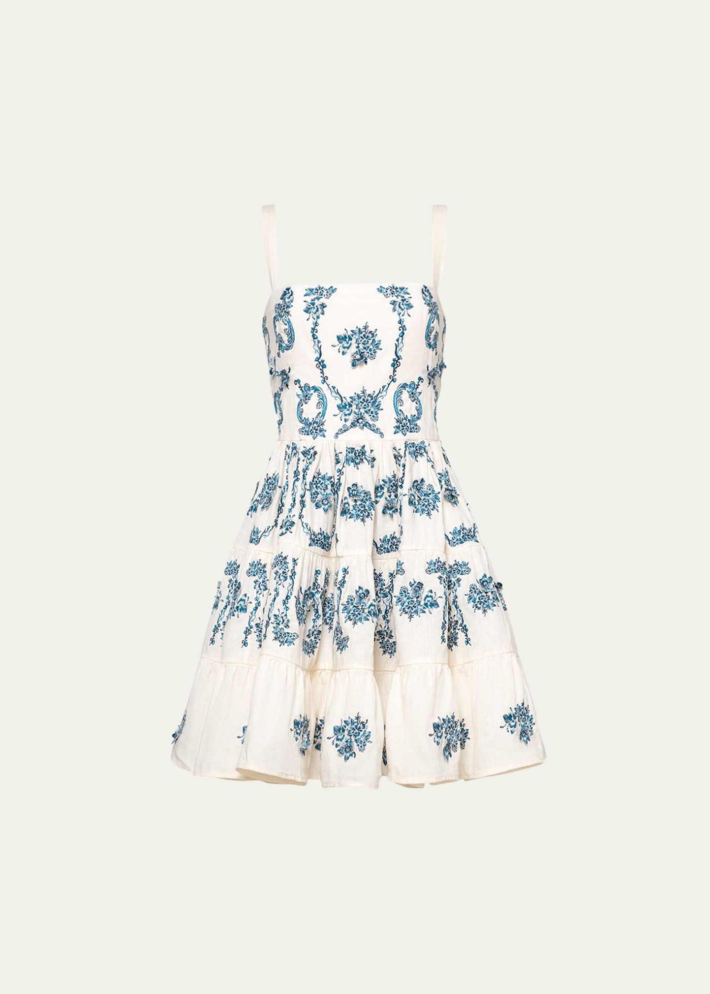 Lima Embroidered Floral Linen Fit & Flare Mini Dress
