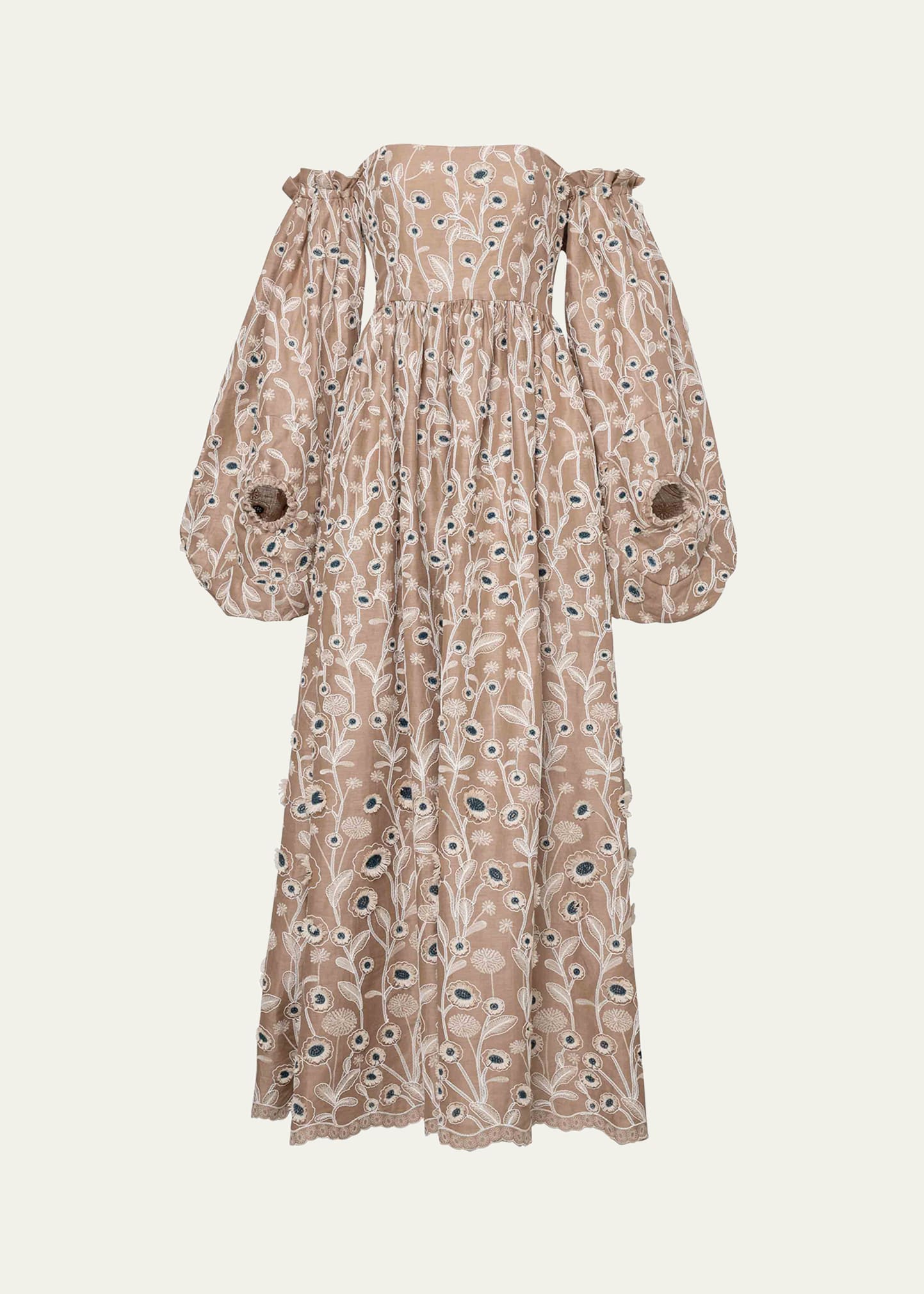Off-Shoulder Floral Linen Maxi Dress