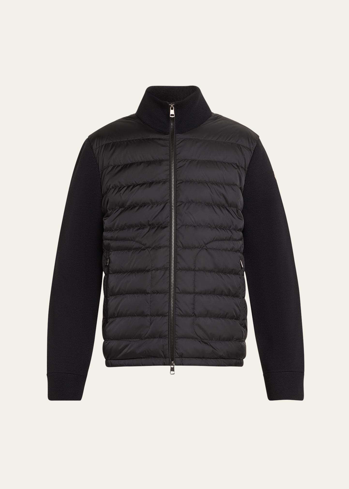 Moncler Mens Black Hybrid Padded Knitted Cardigan In Black