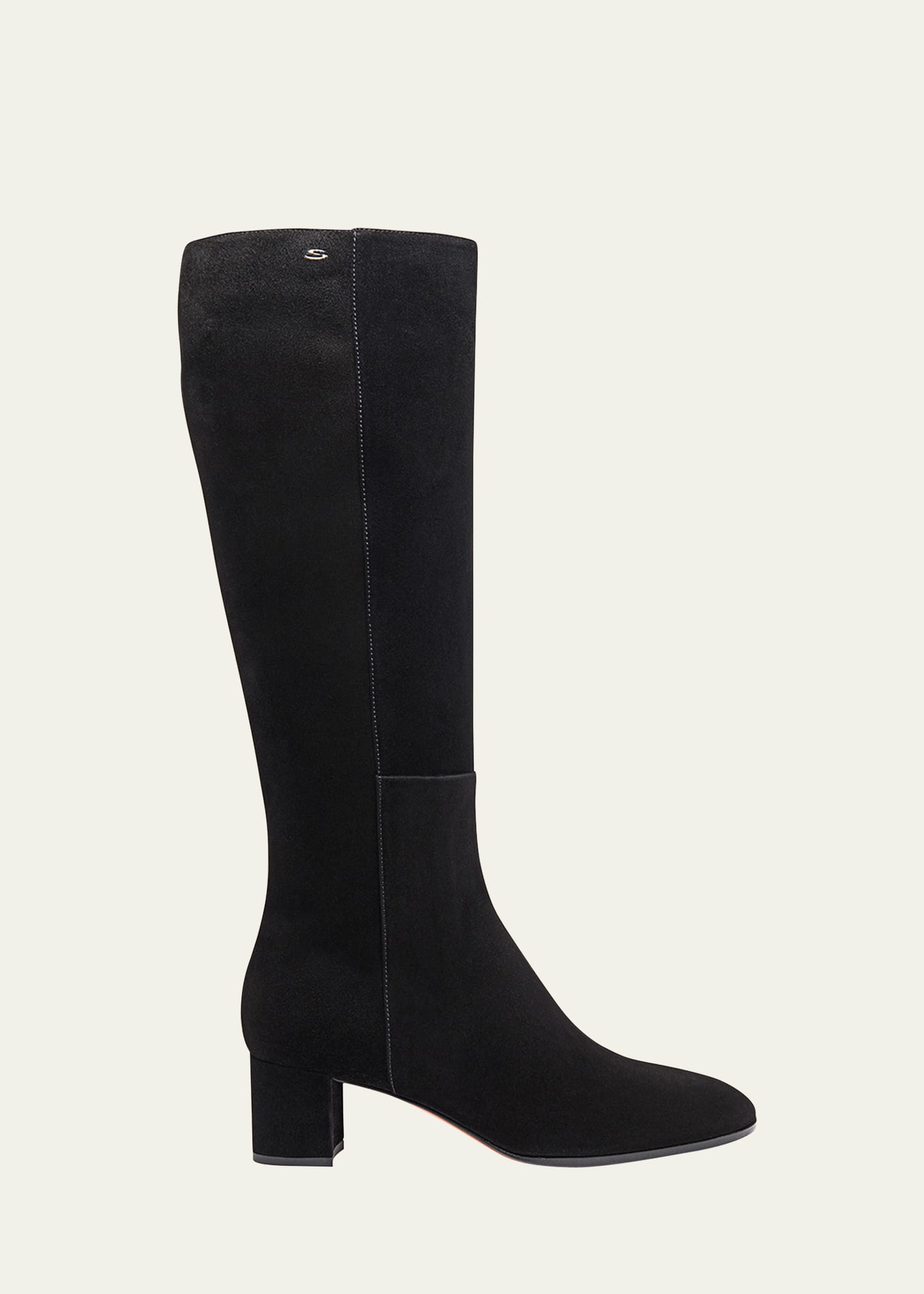 Santoni Suede Block-heel Knee Boots In Black