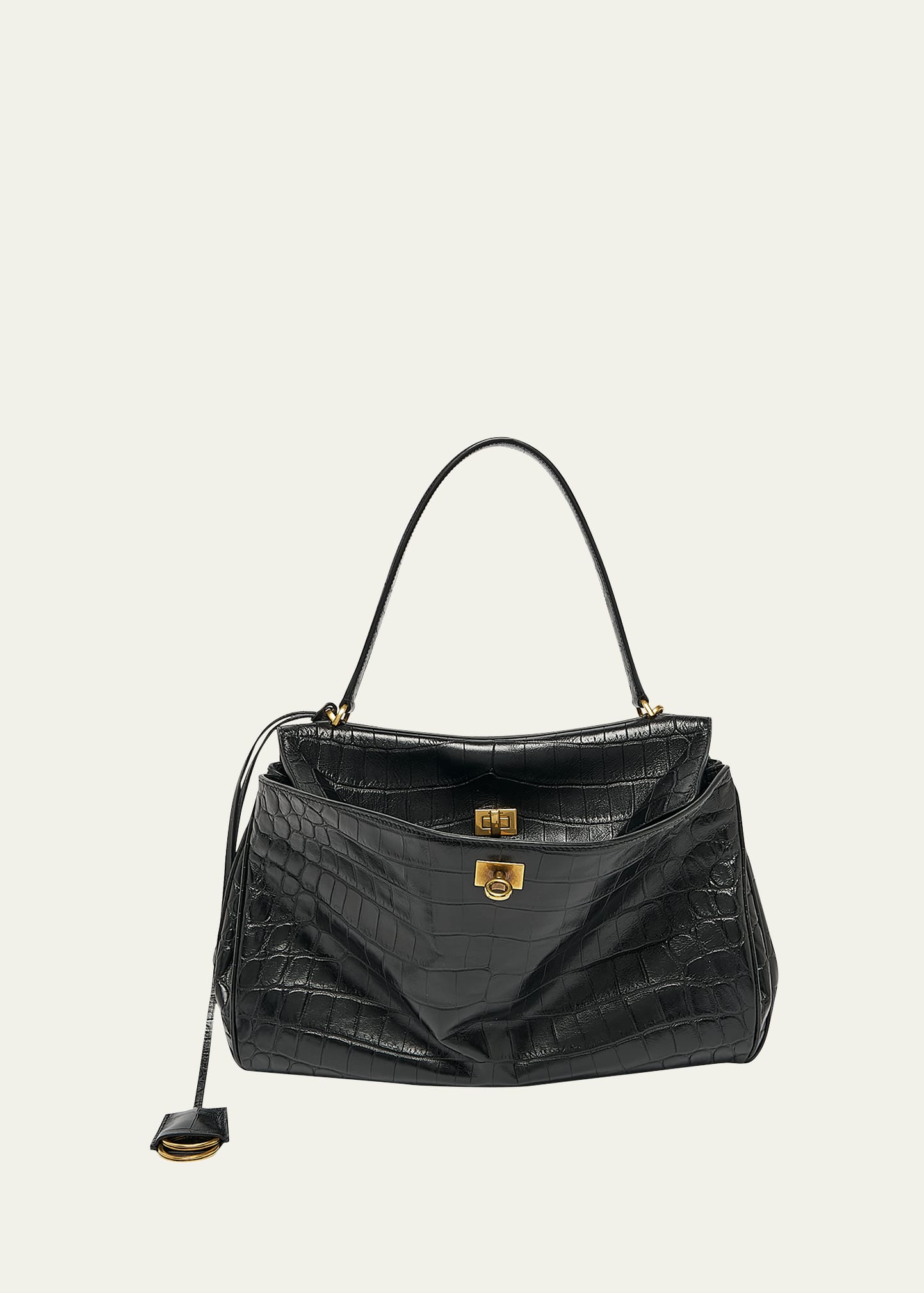 Balenciaga Women`s Medium Rodeo Crocodile Embossed Bag In Black In Black
