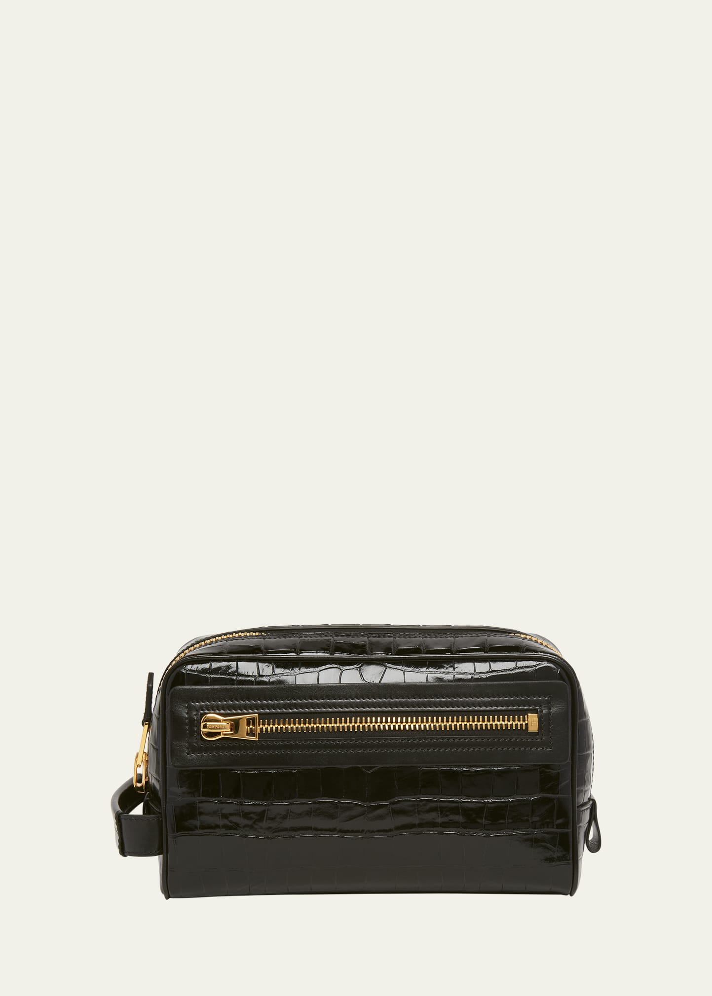 Tom Ford Men's Crocodile-print Leather Toiletry Case In Black