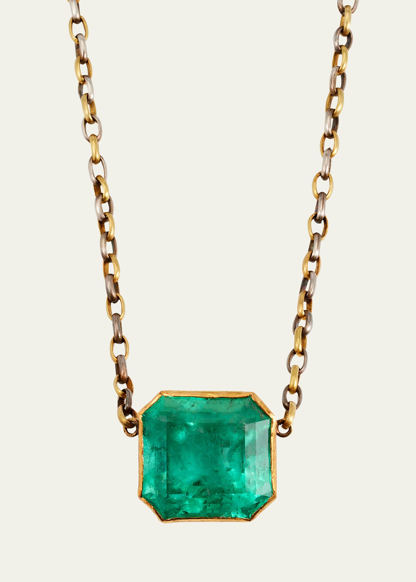 18K Yellow Gold Plated Earth Echo Necklace with Colombian Emerald Pendant and Clasp, 16.75"L