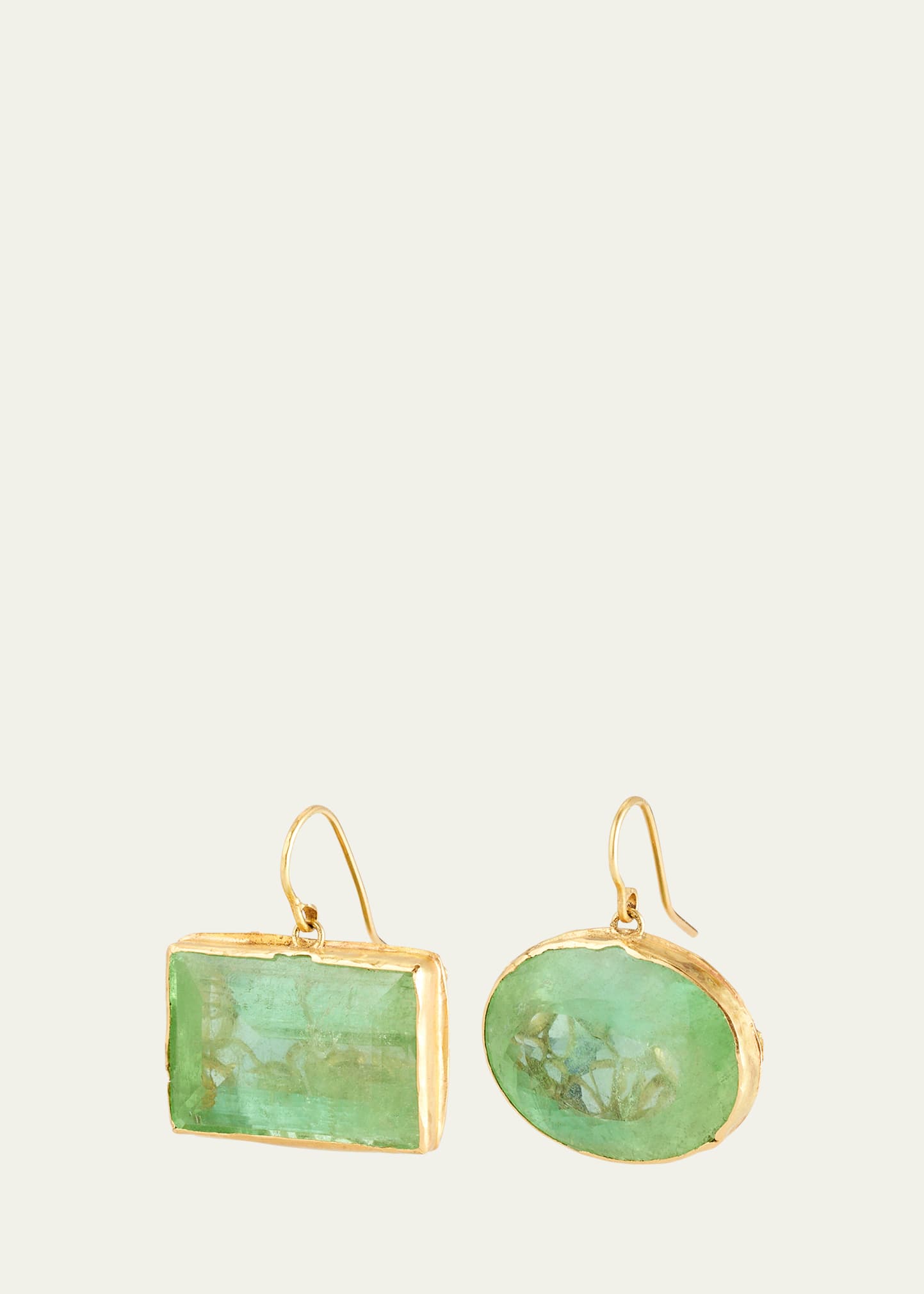 18K Yellow Gold Mismatched Earrings with Mint Green Tourmalines