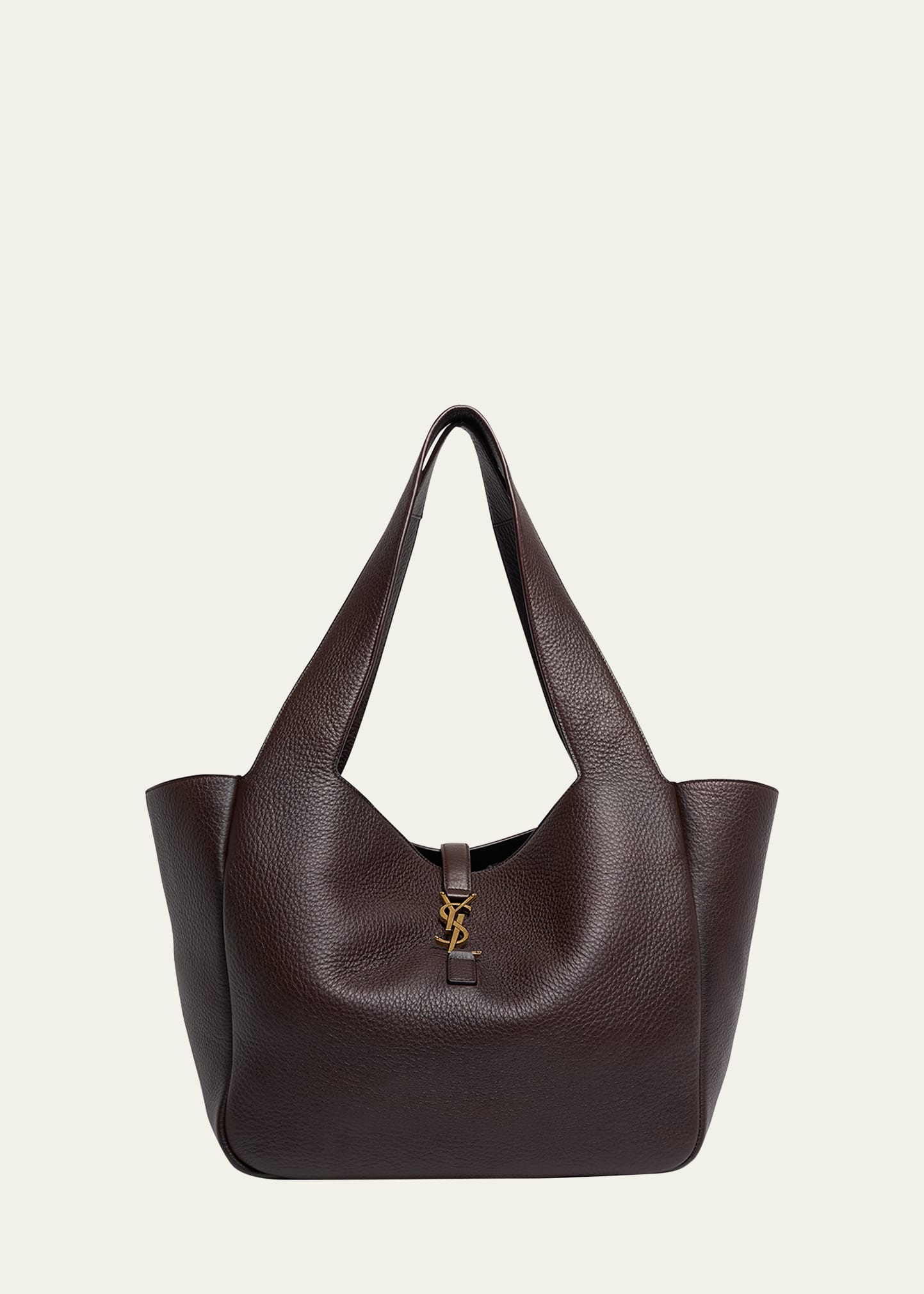 Saint Laurent Bea Textured-leather Tote In Sweet Choco