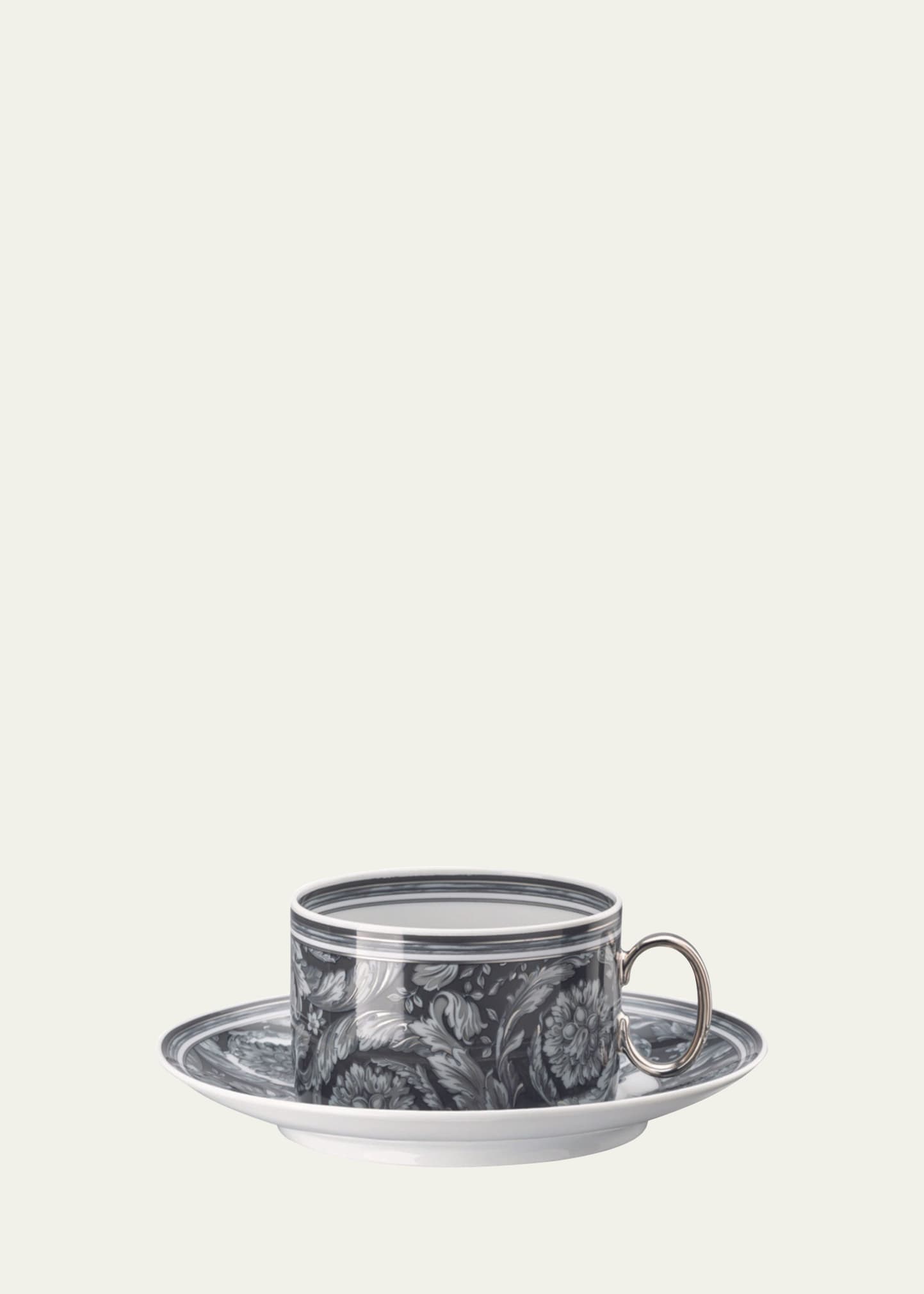 Versace Barocco Haze Tea Cup & Saucer, 6 Oz. In Grey