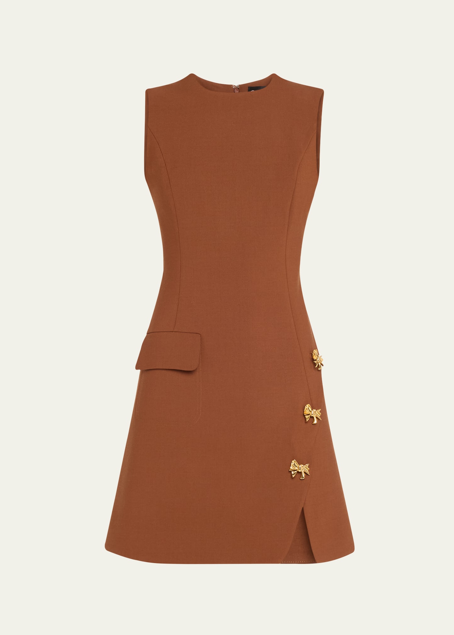 Shop Oscar De La Renta Split Skirt Short Dress With Bow Details In Cocoa
