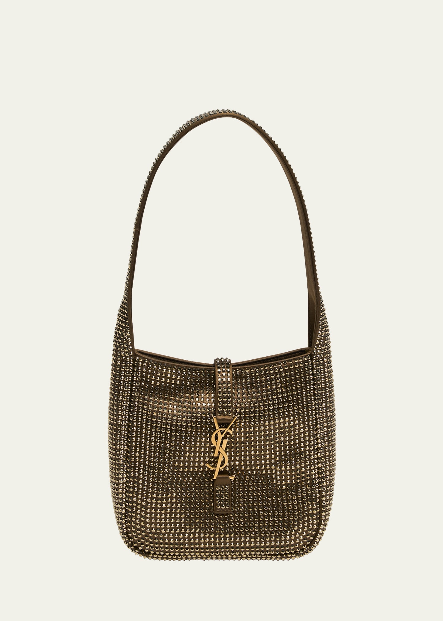Saint Laurent Le 5 A 7 Ysl Hobo Bag In Rhinestone Satin In Havana