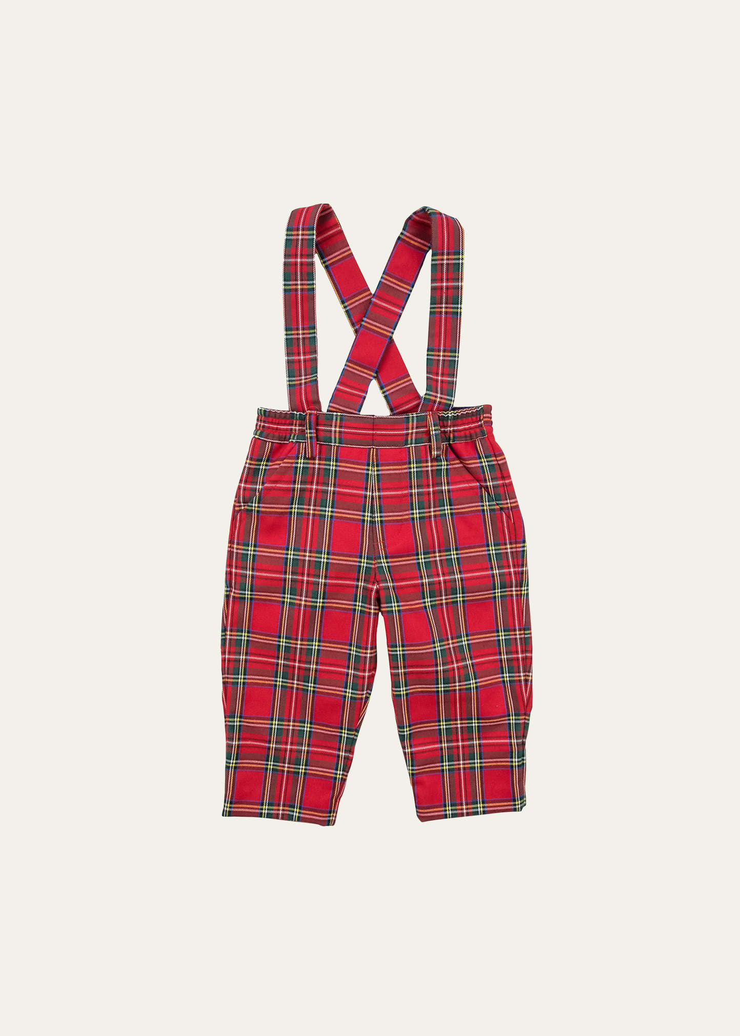 Florence Eiseman Boy's Tartan Plaid-print Suspender Pants In Red/multi