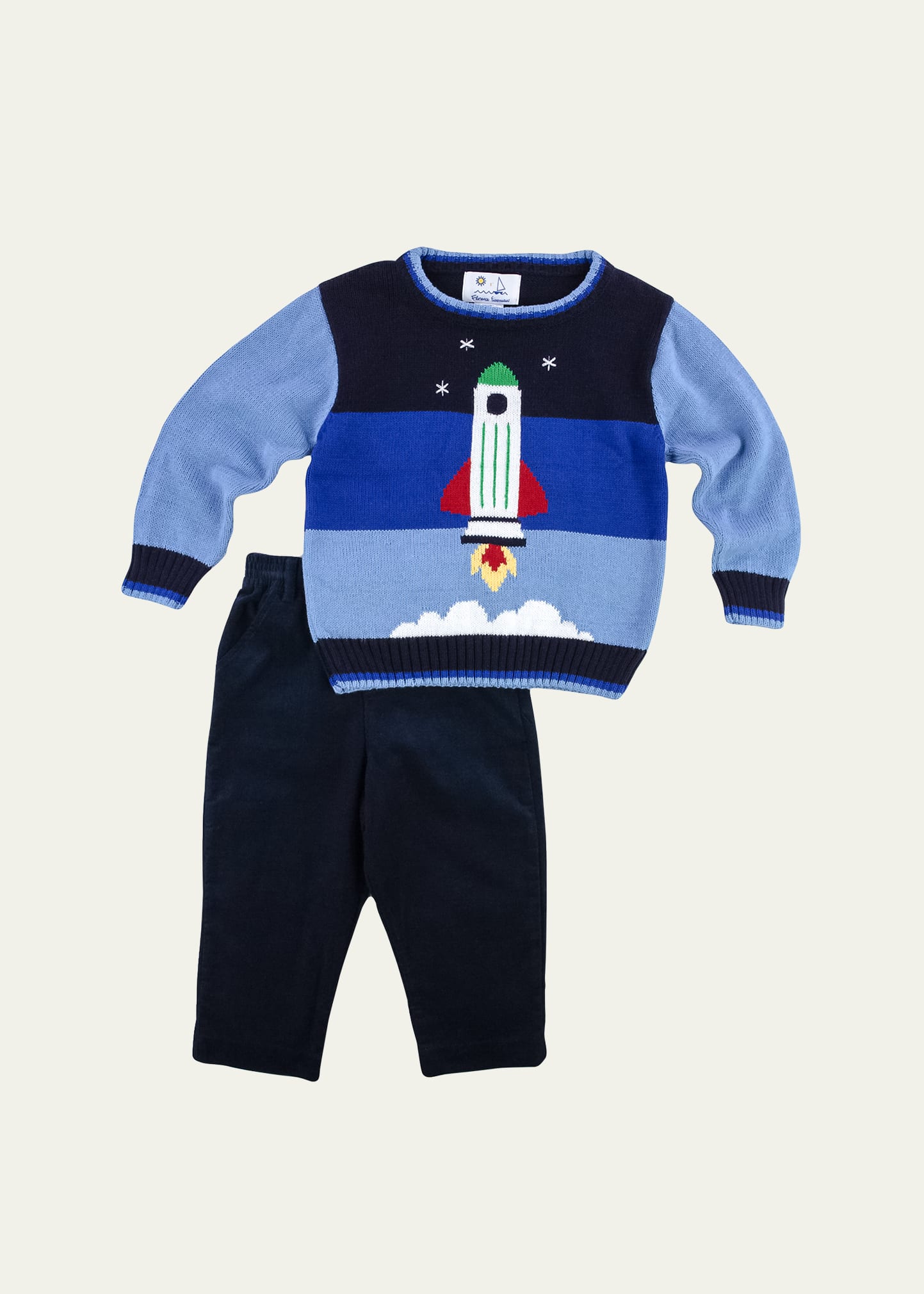 Boy's Sweater W/ Rocket & Corduroy Pants Set, Size 2-5