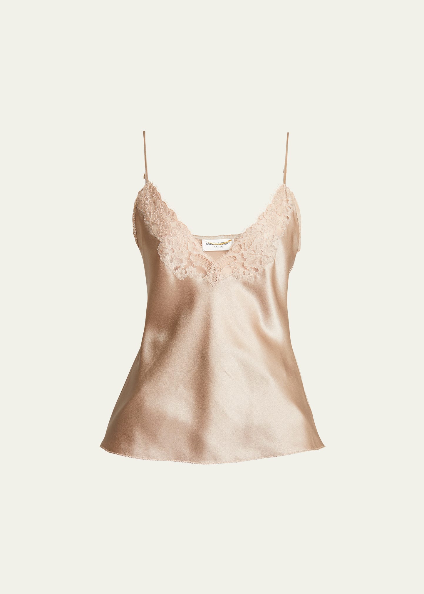 Saint Laurent Women's Lace Trim Top In Taupe
