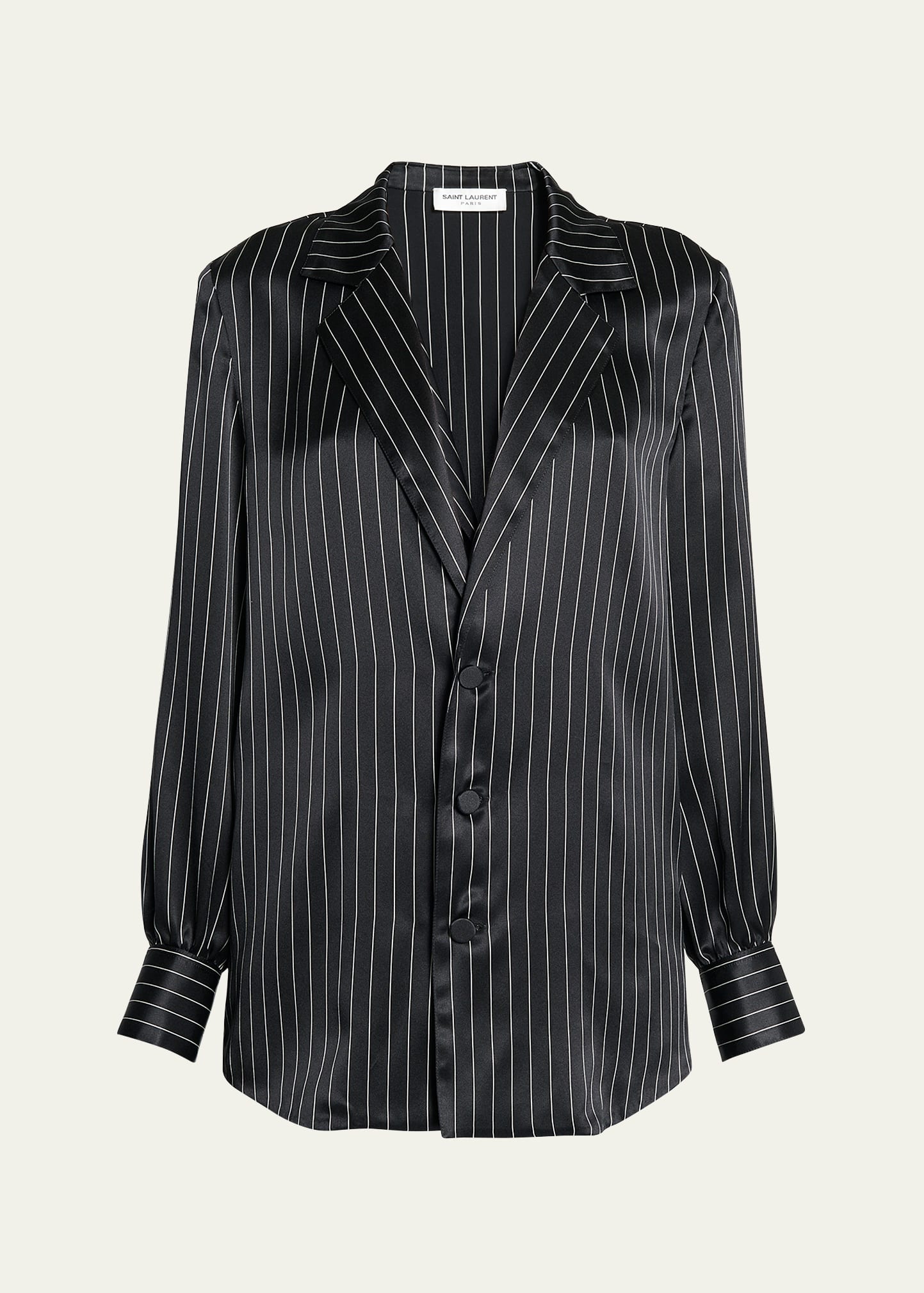 Saint Laurent Striped Silk Button-front Blouse In Off White