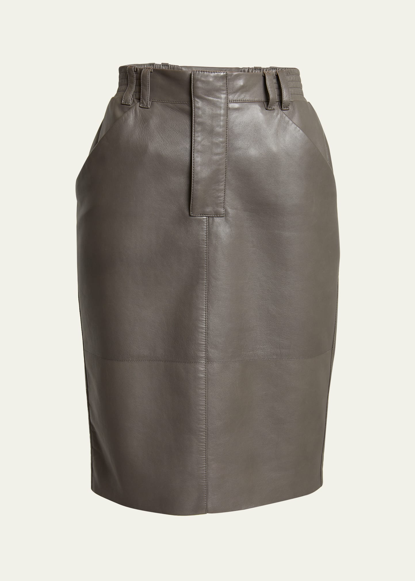 Saint Laurent Leather Pencil Skirt With Patch Pockets In Off White