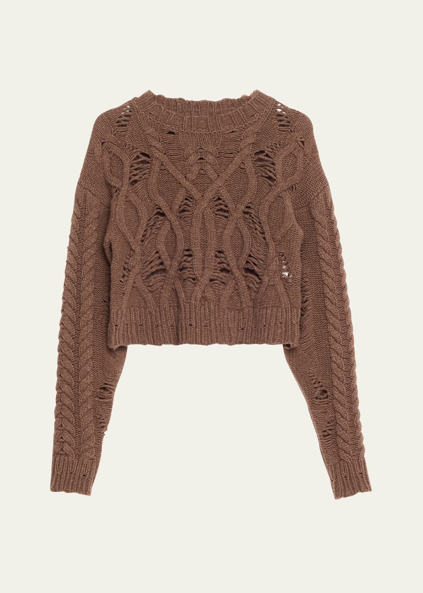 Aisling Camps Distress Crop Cable Wool Cashmere Sweater In Brown