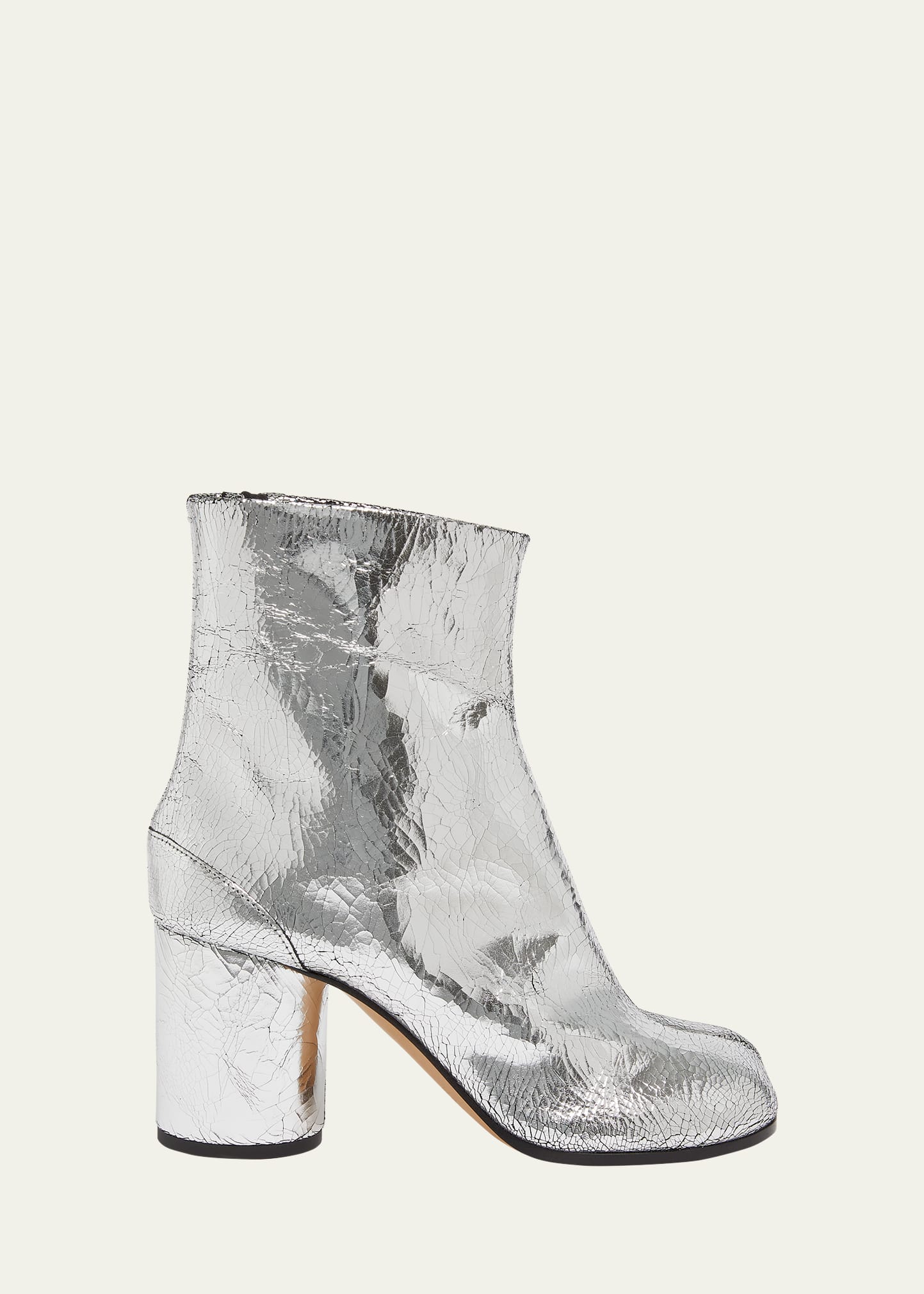 Maison Margiela Tabi Split-toe Crinkled Metallic Patent-leather Ankle Boots In Silver