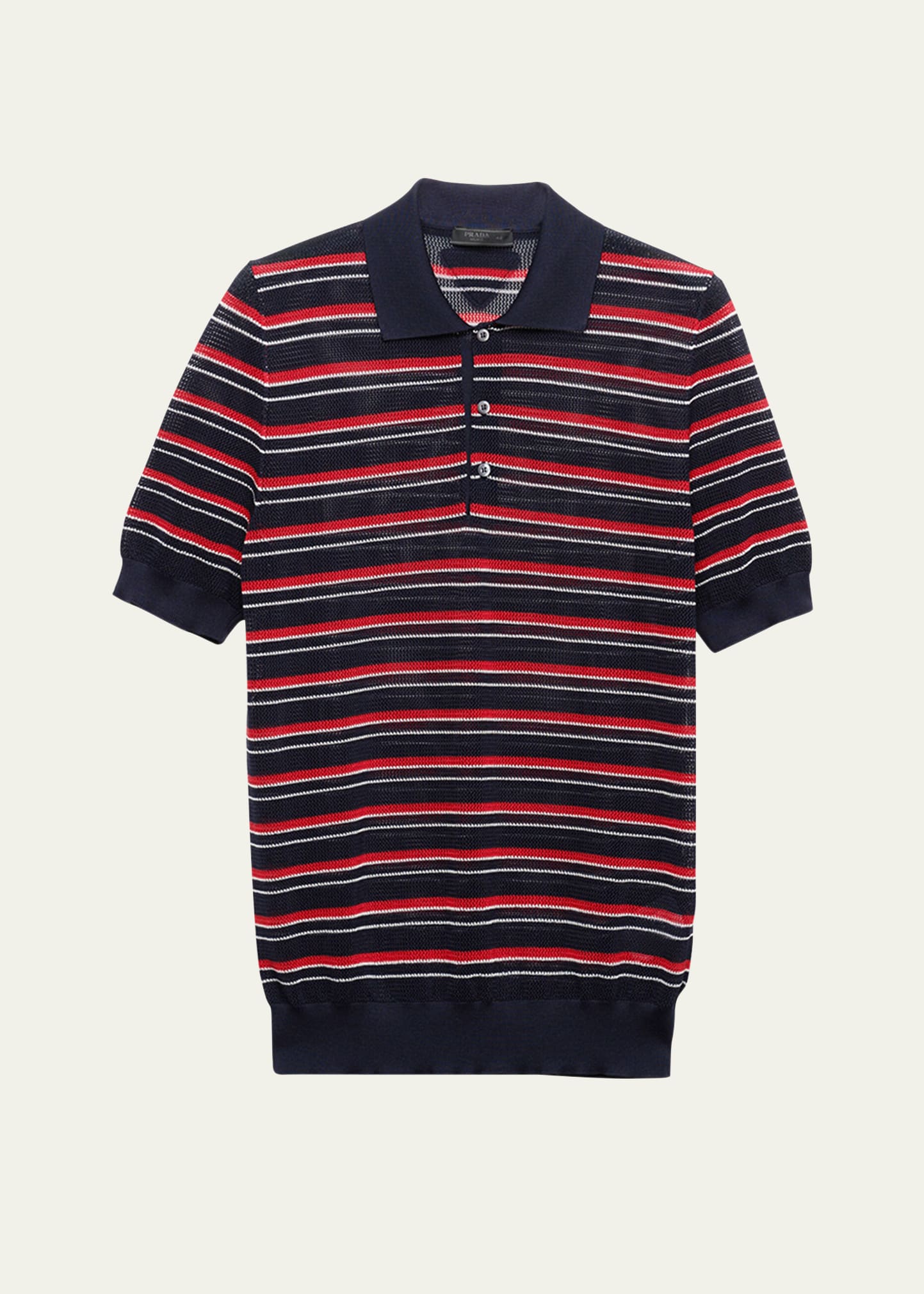 Shop Prada Men's Knit Stripe Polo Shirt In Aviazione