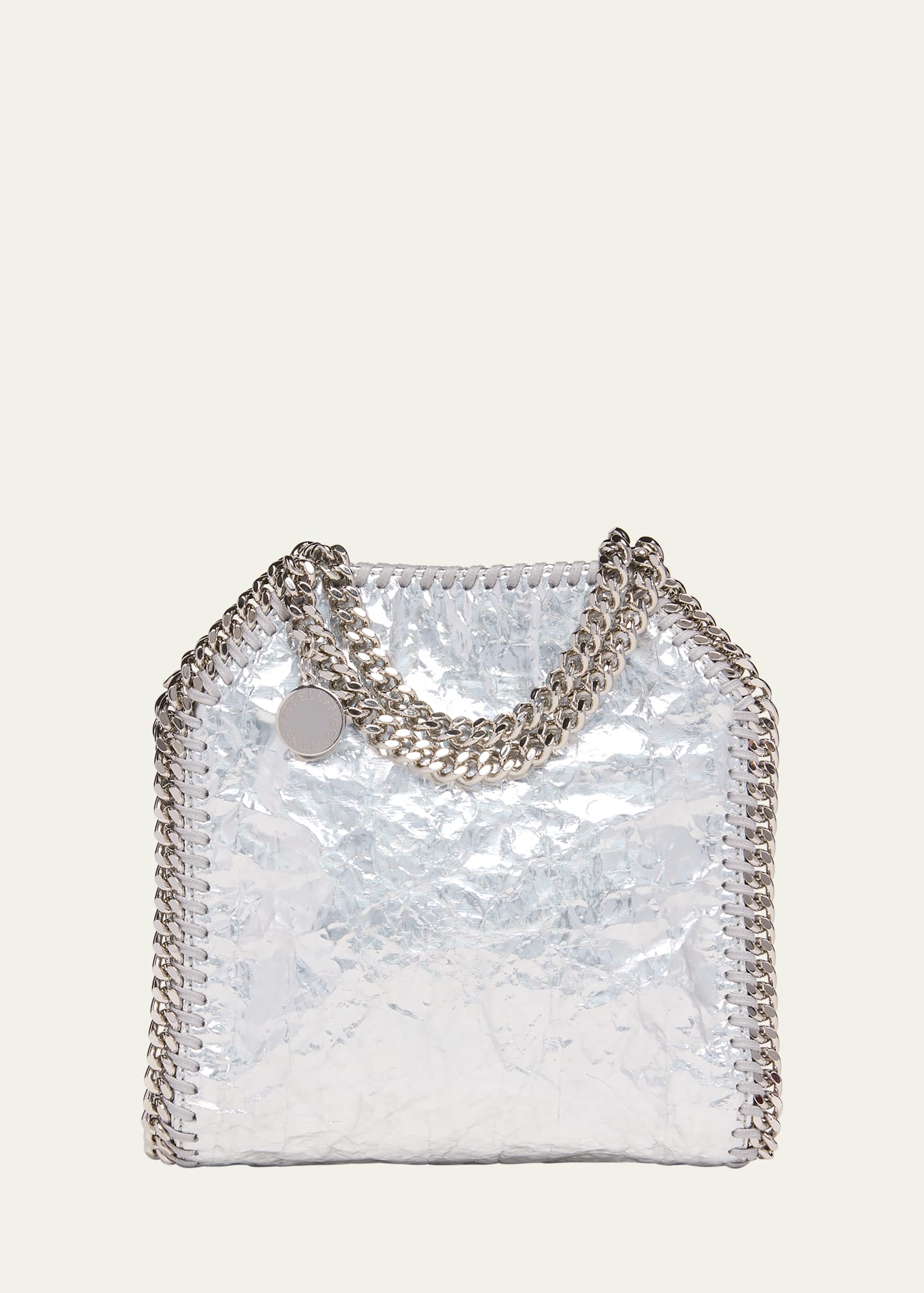 Stella Mccartney Falabella Mini Alter Crackled Metallic Tote Bag In Silver