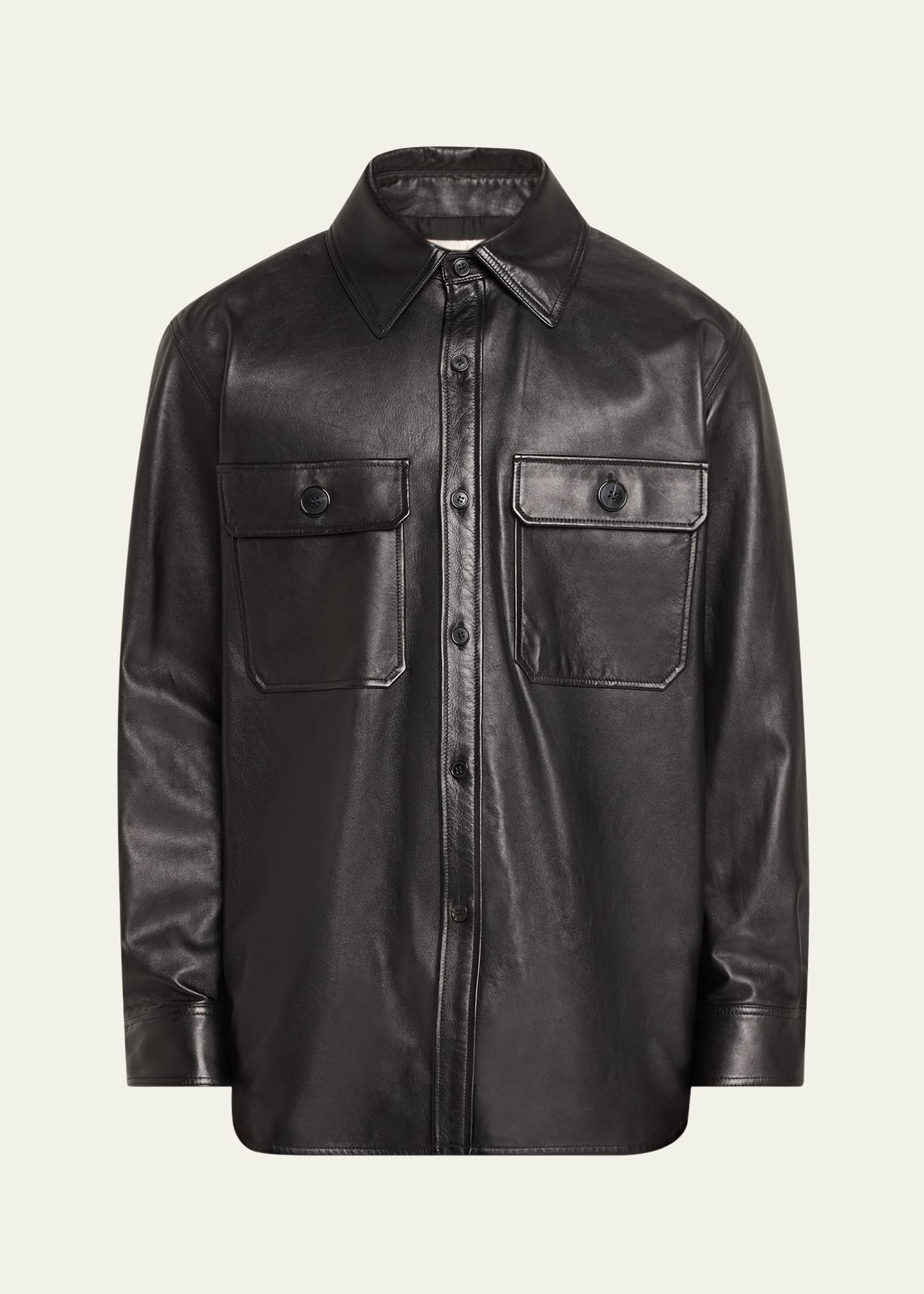 Saint Laurent Men's 2-pocket Leather Overshirt In Nero