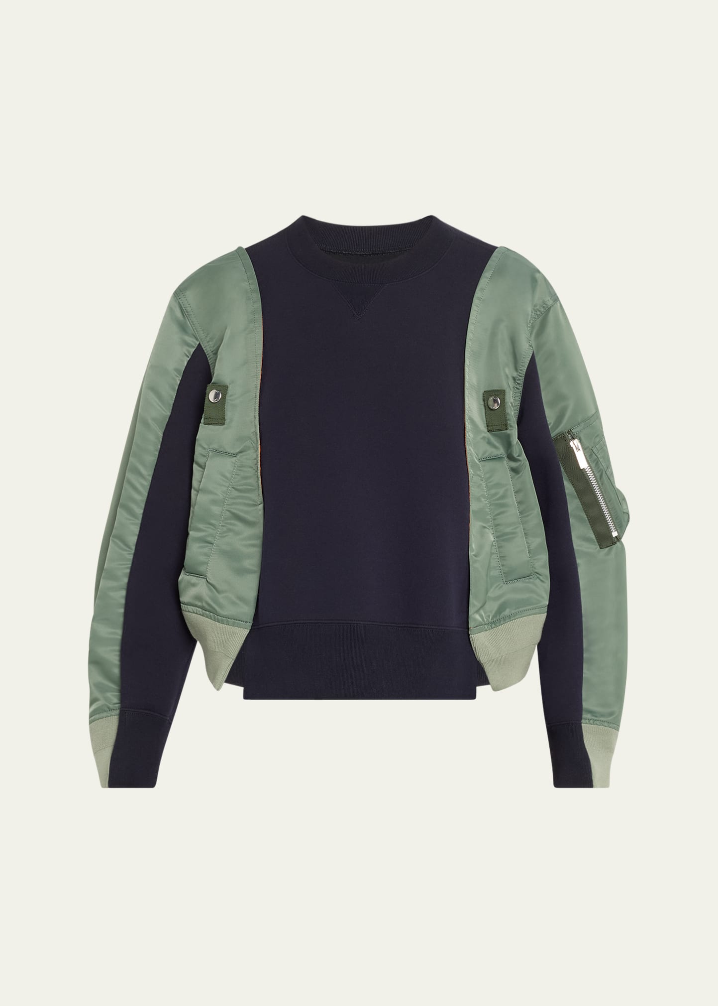 Sacai Mixed-media Colorblock Sweatshirt In Navy X Bkhaki