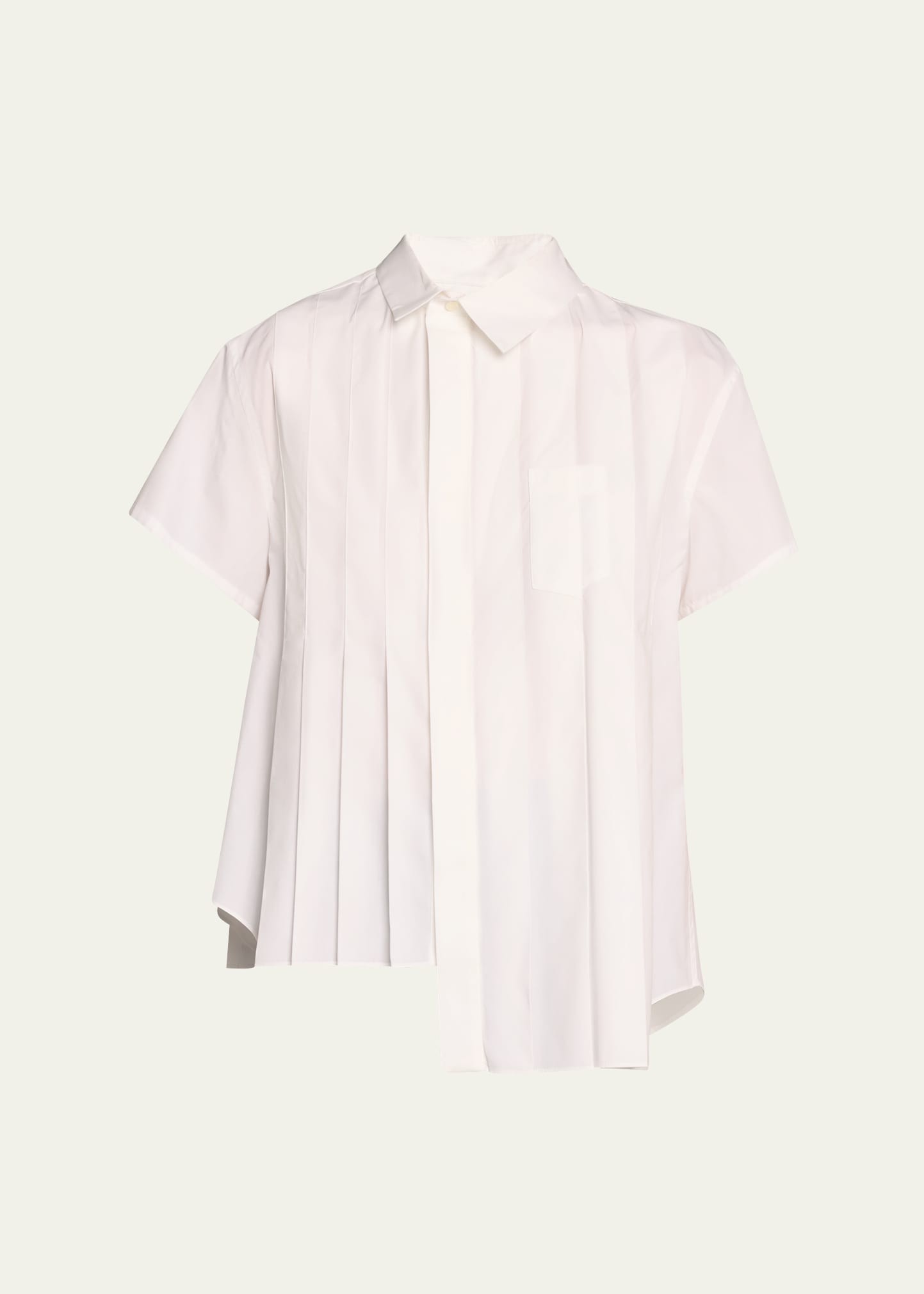 Sacai Poplin Pleated Asymmetric Button-front Shirt In Off White
