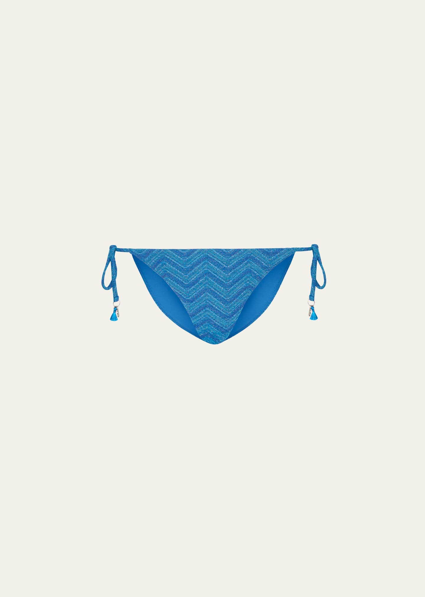 Milly Cabana Metallic Chevron Knit String Bikini Bottoms In Blue