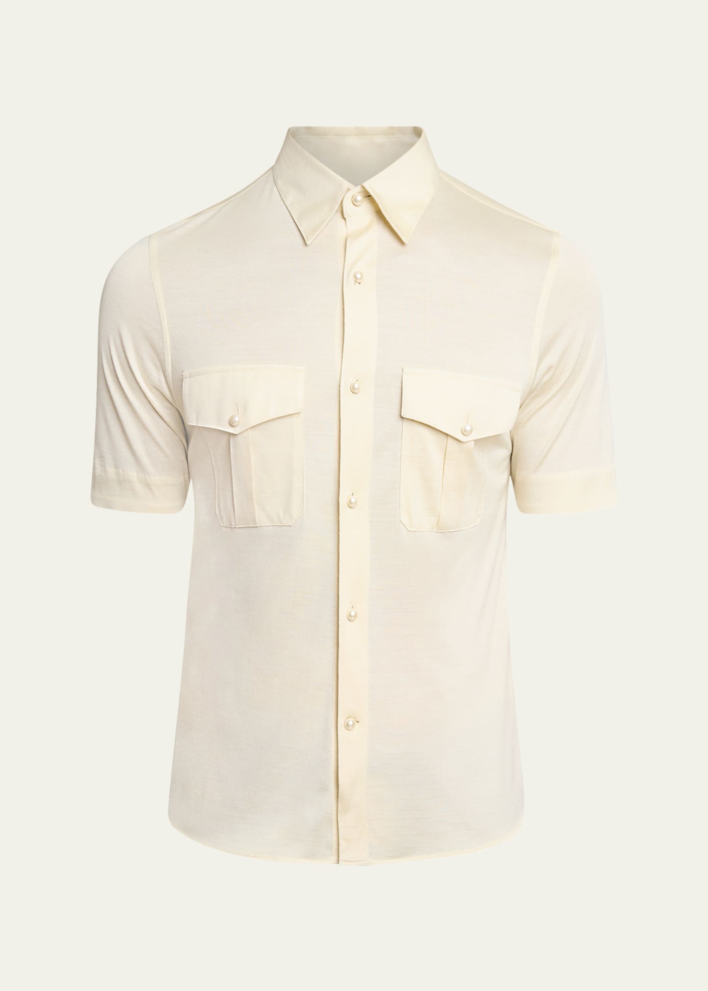 Givenchy Men's Silk Pearly-button Military Shirt In Clay