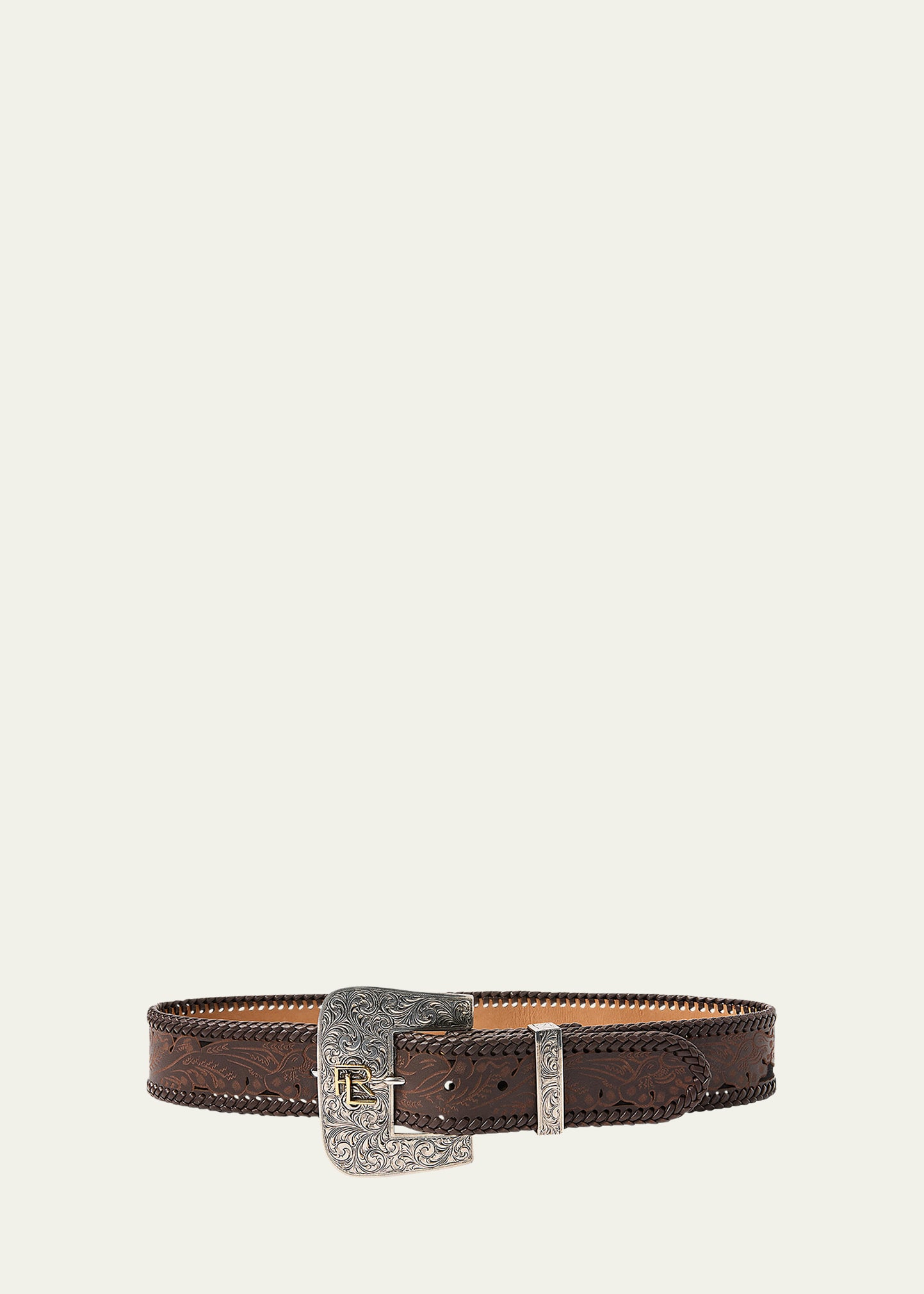 Polo Ralph Lauren Tooled Lasered Leather Medium Belt In Brown