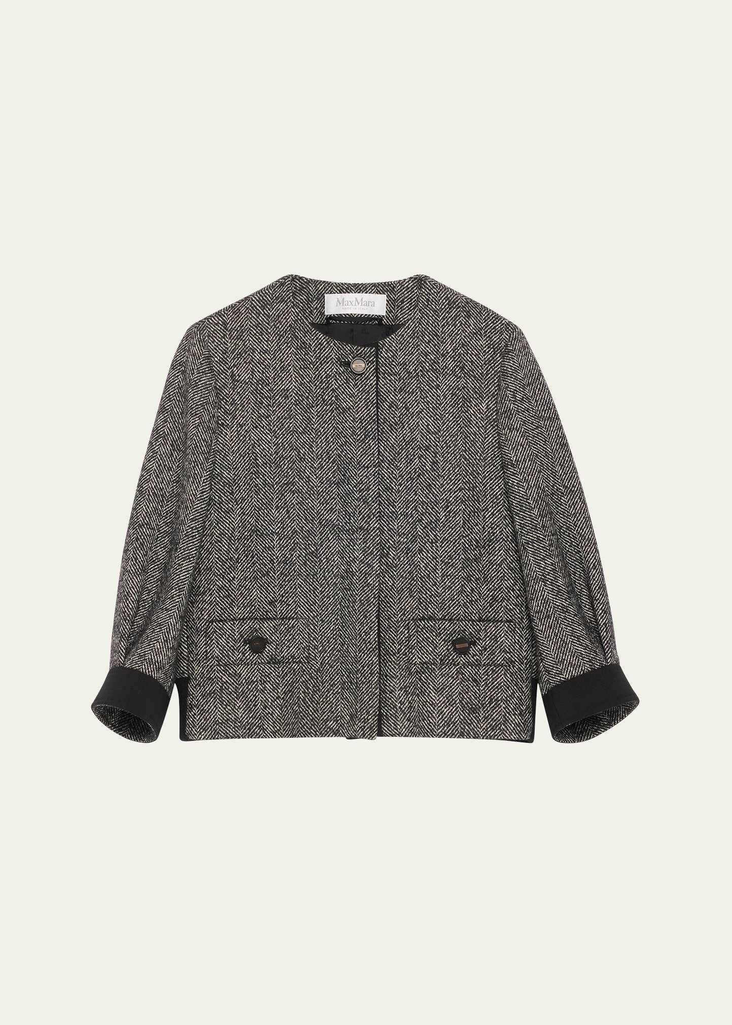 Max Mara Virgin Wool Blend Cropped Jacket In Black White