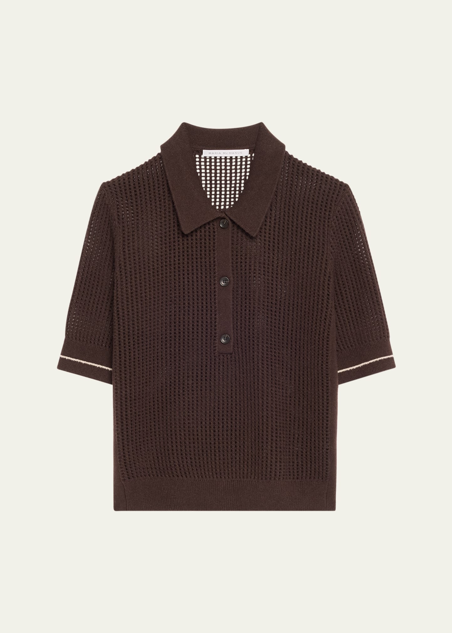 Maria Mcmanus Mesh Short Sleeve Cashmere Polo Top In Chocolate