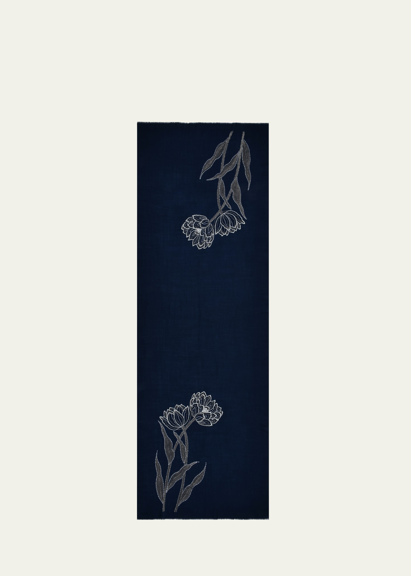 Janavi India Marina Beaded Merino Wool Scarf In Navy Blazer