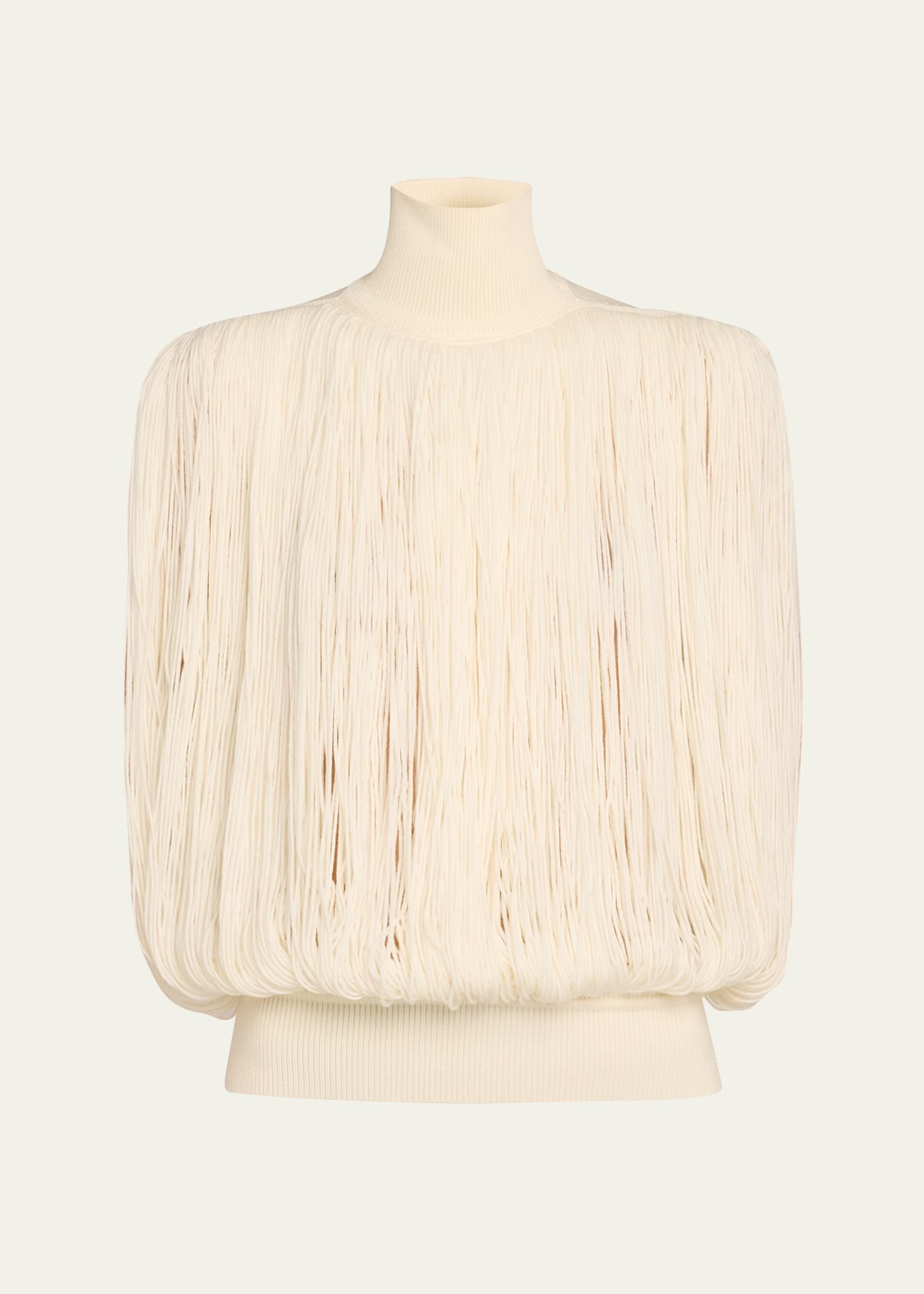 ALAÏA HIGH NECK FRINGE WOOL TOP 