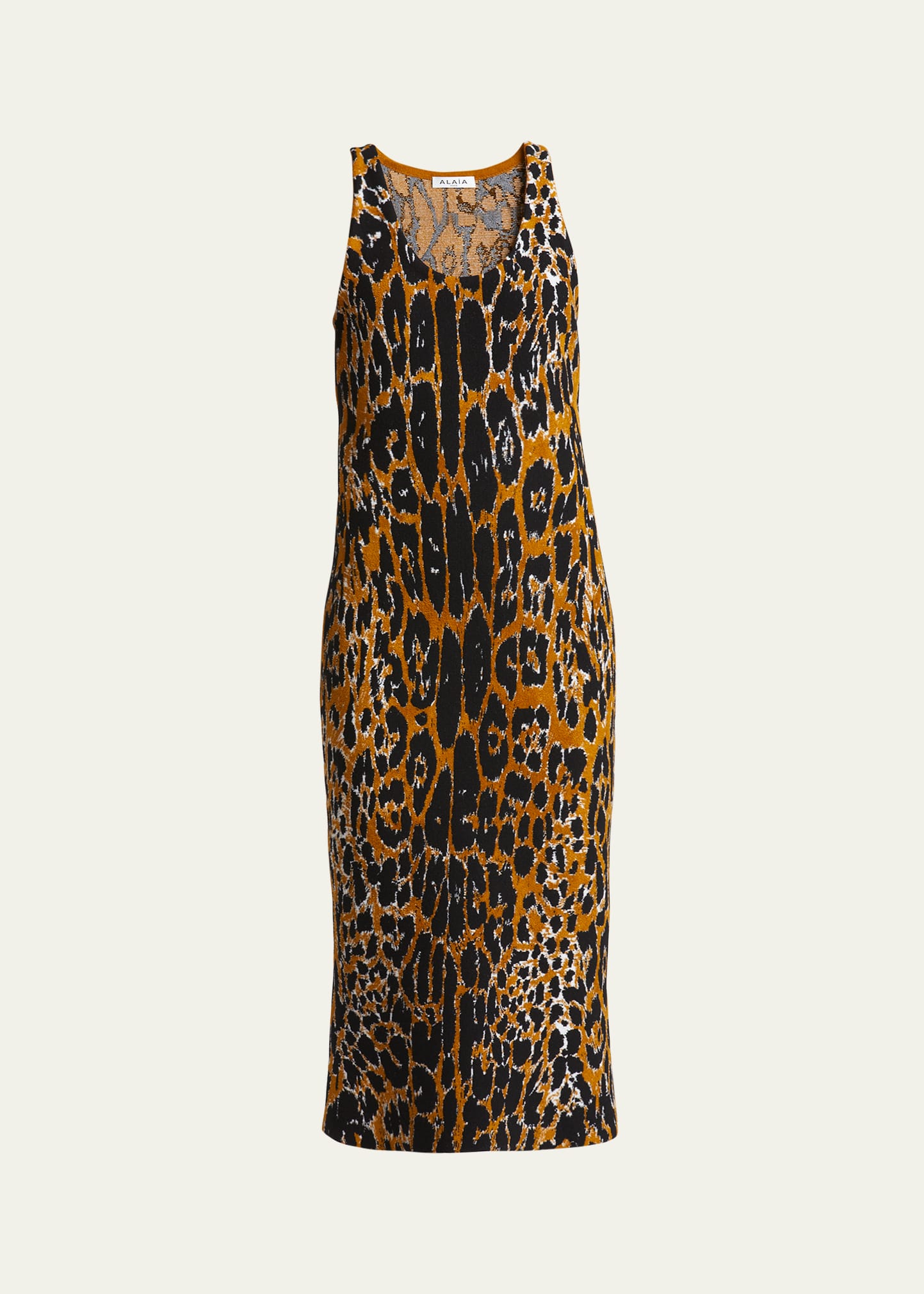 Alaïa Leopard Printed Jacquard Knit Maxi Dress In Noir Multicolor