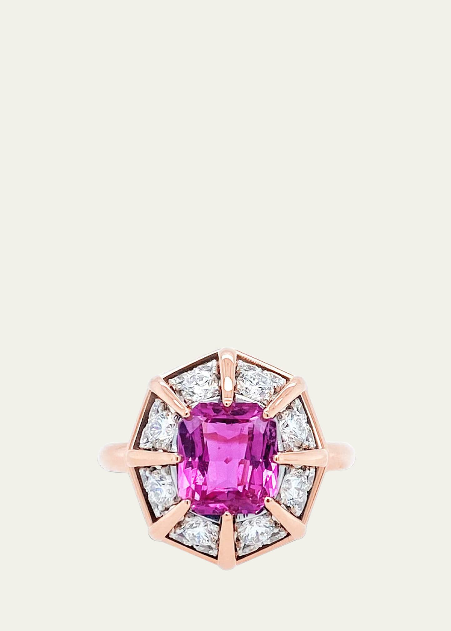 18K Rose Gold Ring with Pink Sapphire and Diamonds