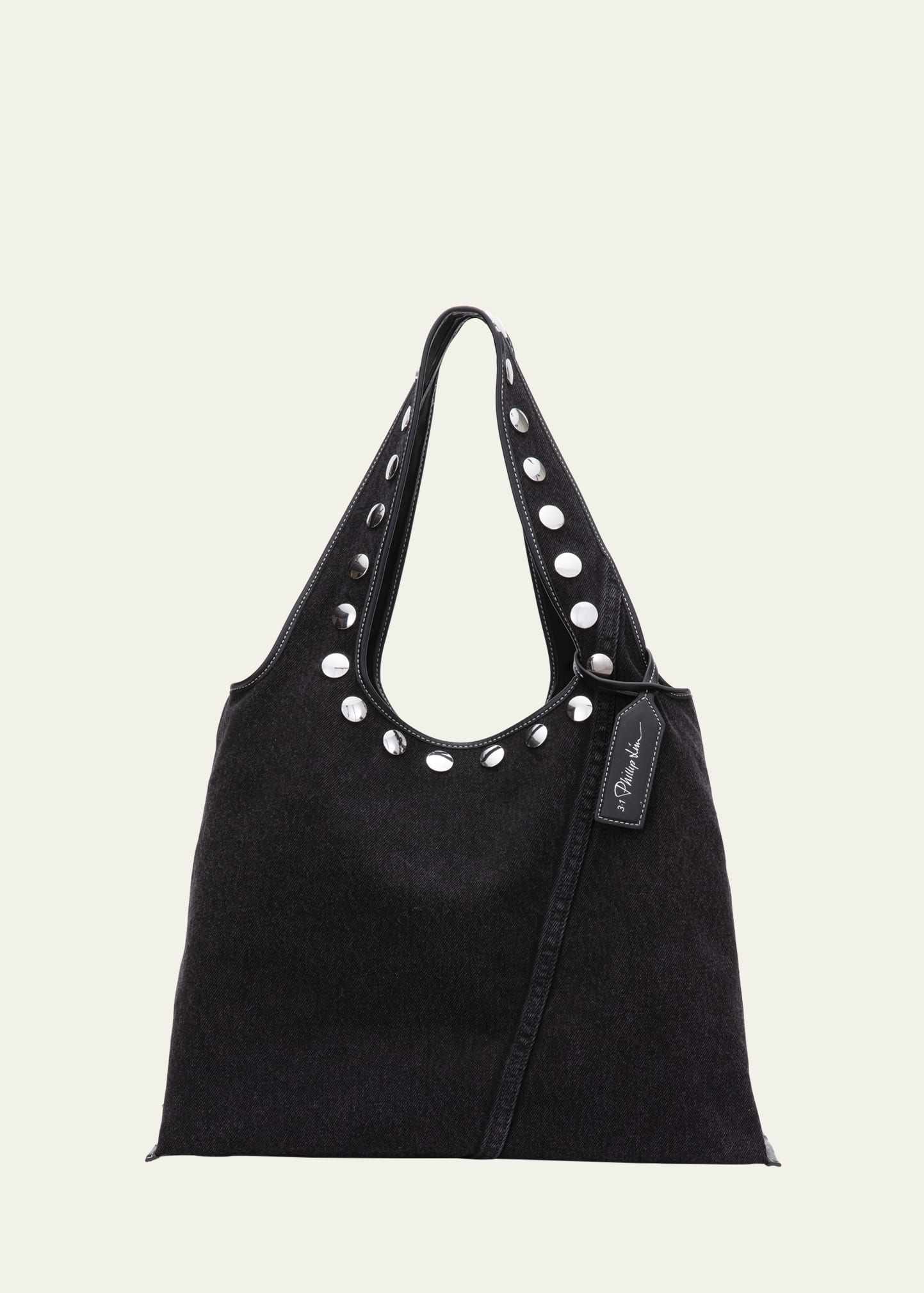 3.1 Phillip Lim Washed Denim Market Tote With Studs Washed Blk In Washed Blk