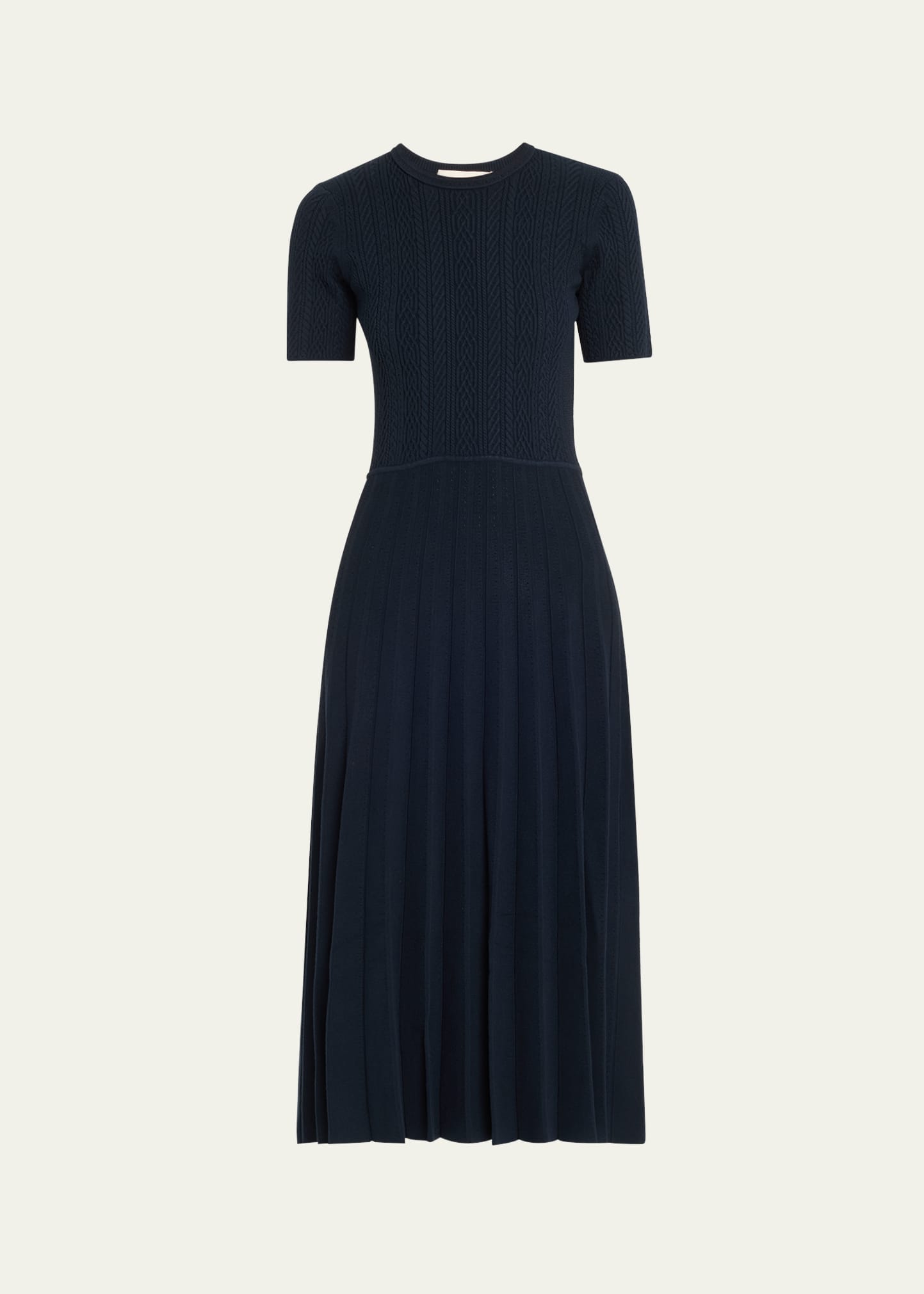 Jason Wu Collection Short Sleeve Wool Cable Midi Dress In Navy