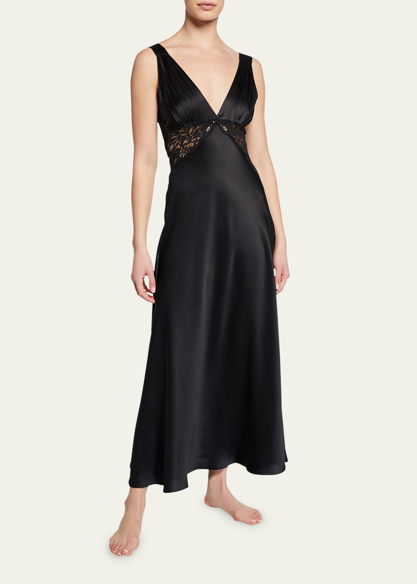 Christine Lingerie Bijoux Lace-Inset Silk Gown