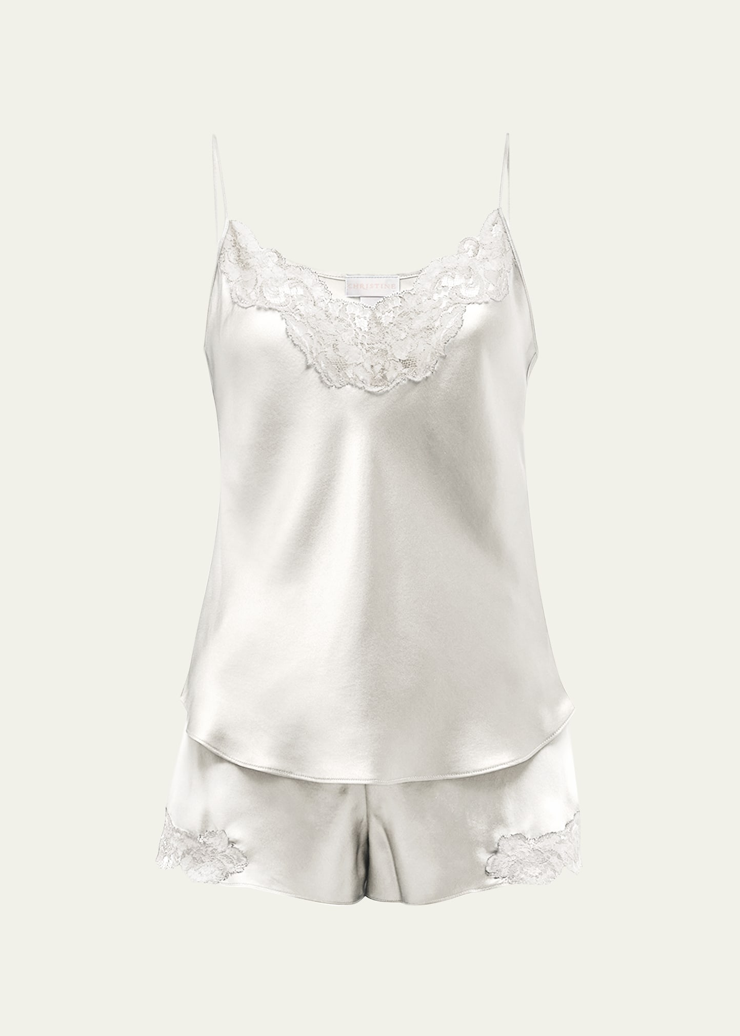 Christine Lingerie Bijoux Short Lace-Trim Silk Pajama Set
