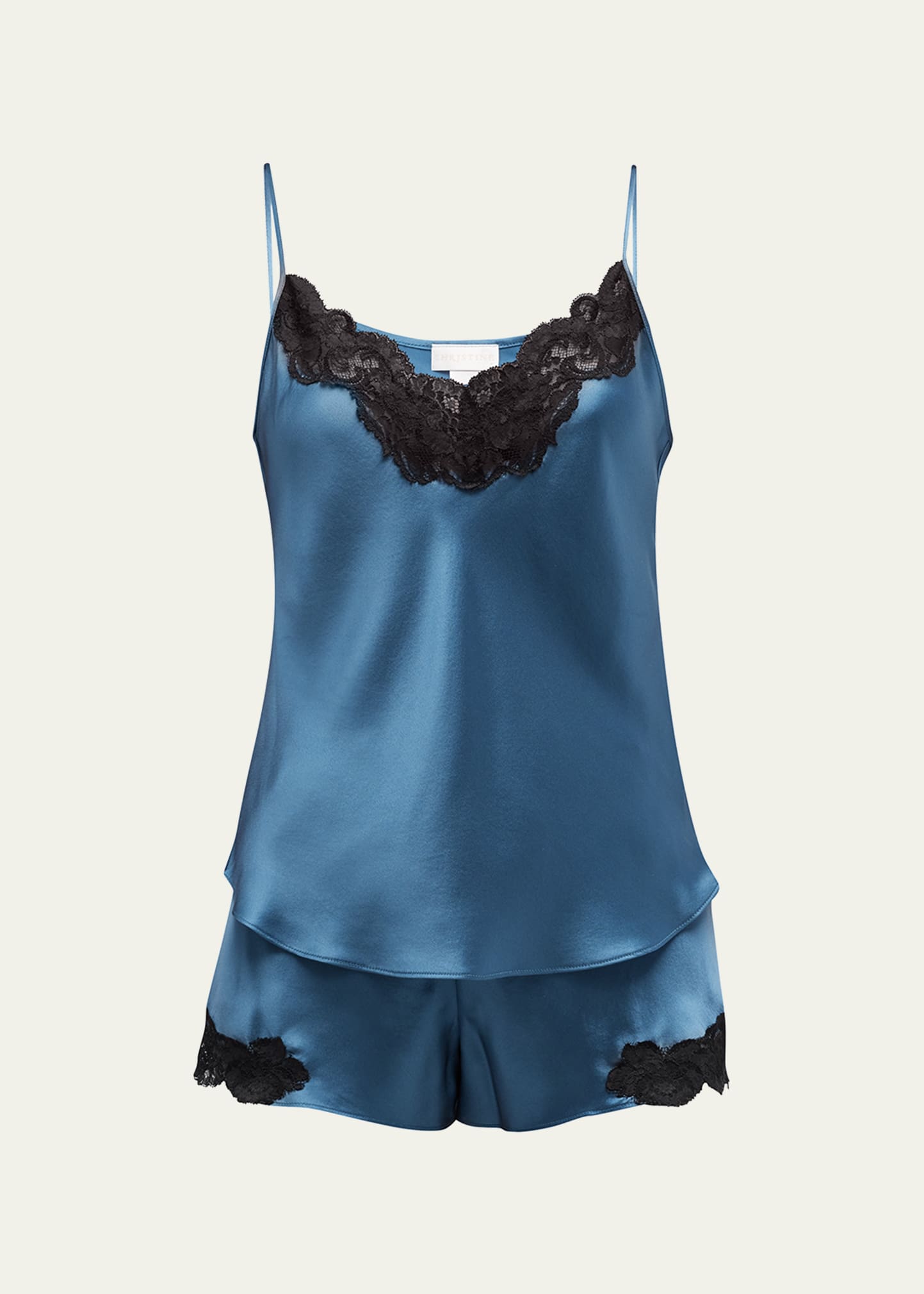 Christine Lingerie Bijoux Short Lace-Trim Silk Pajama Set