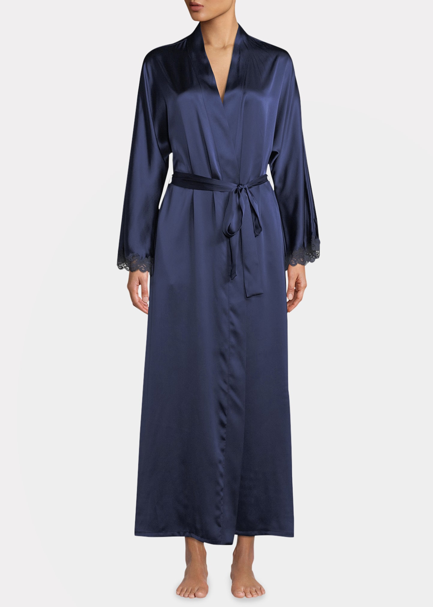 Christine Lingerie Bijoux Long Silk Robe In Navy