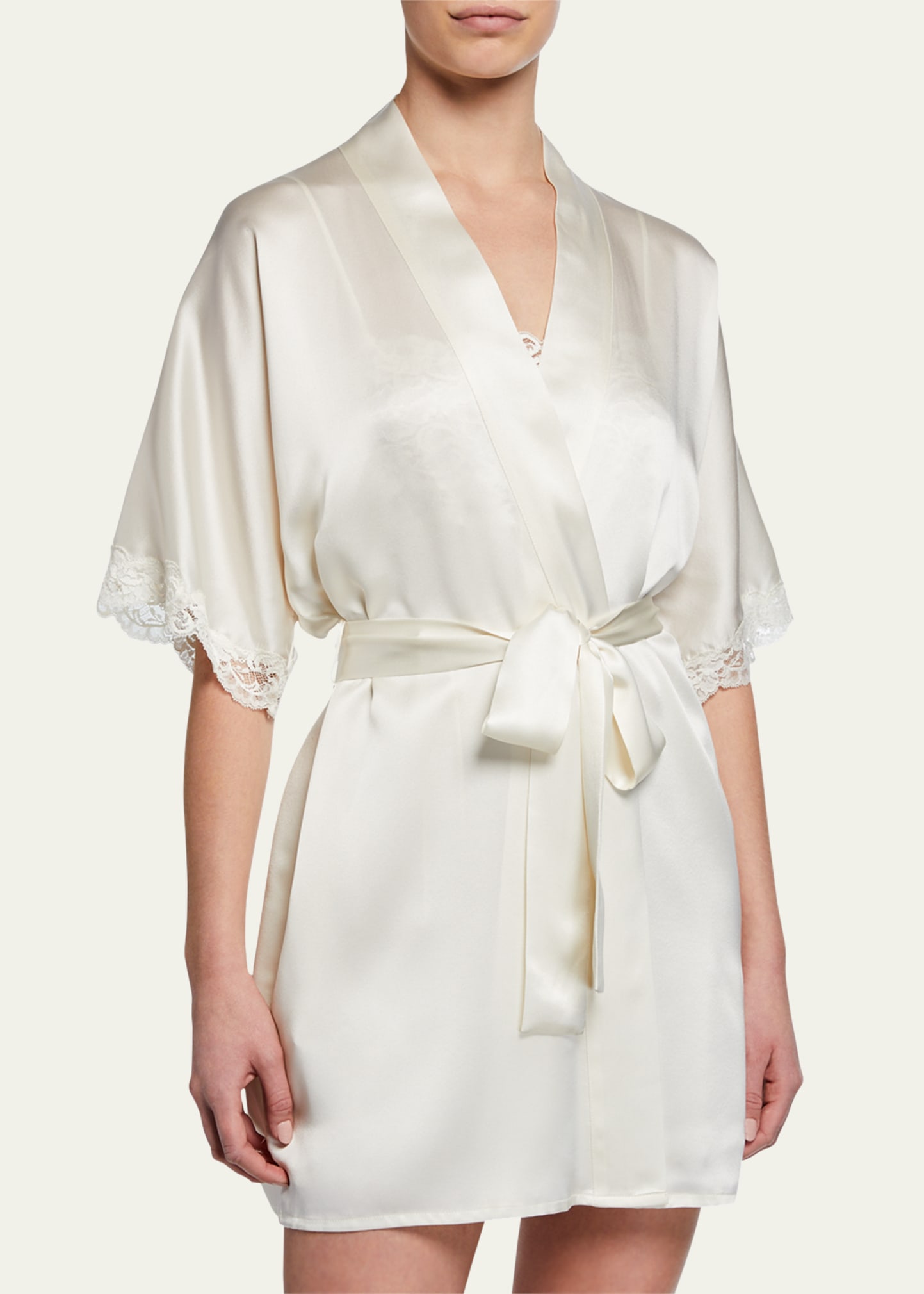 Christine Lingerie Bijoux Short Silk Robe In White