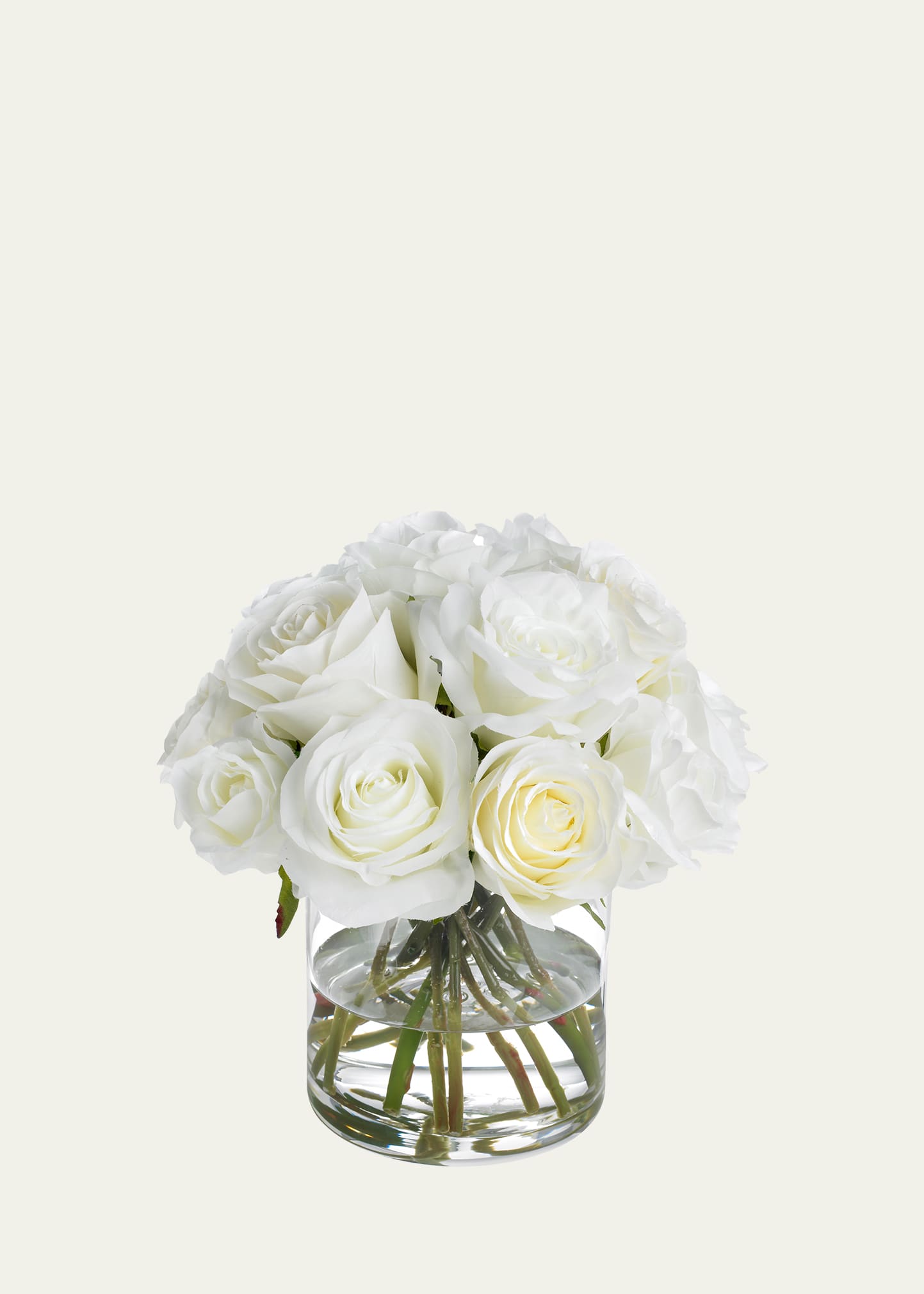 White Roses Faux Floral in Glass Cylinder - 10"