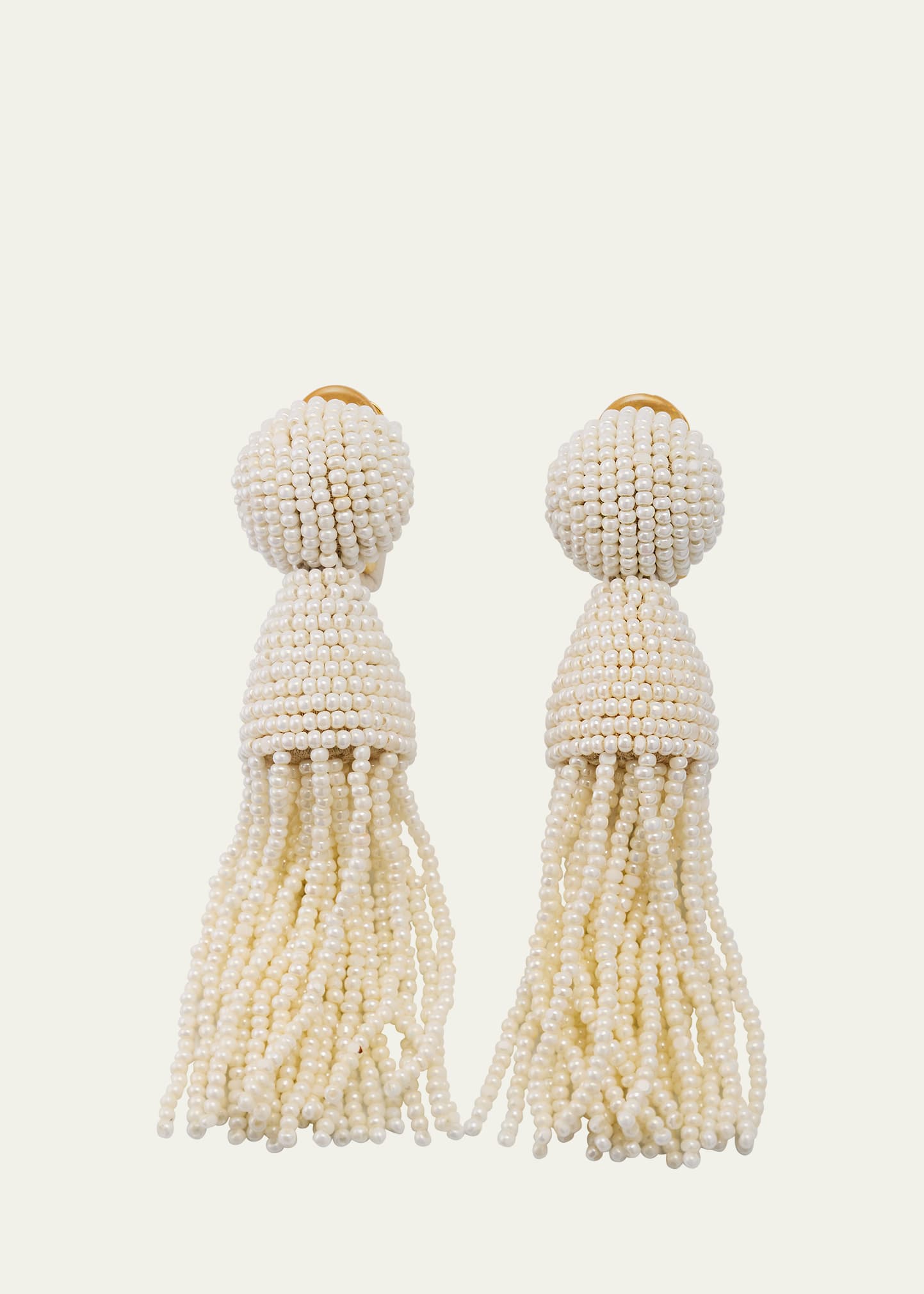 Oscar De La Renta 'classic Short' Beaded Tassel Drop Clip Earrings In Ivory