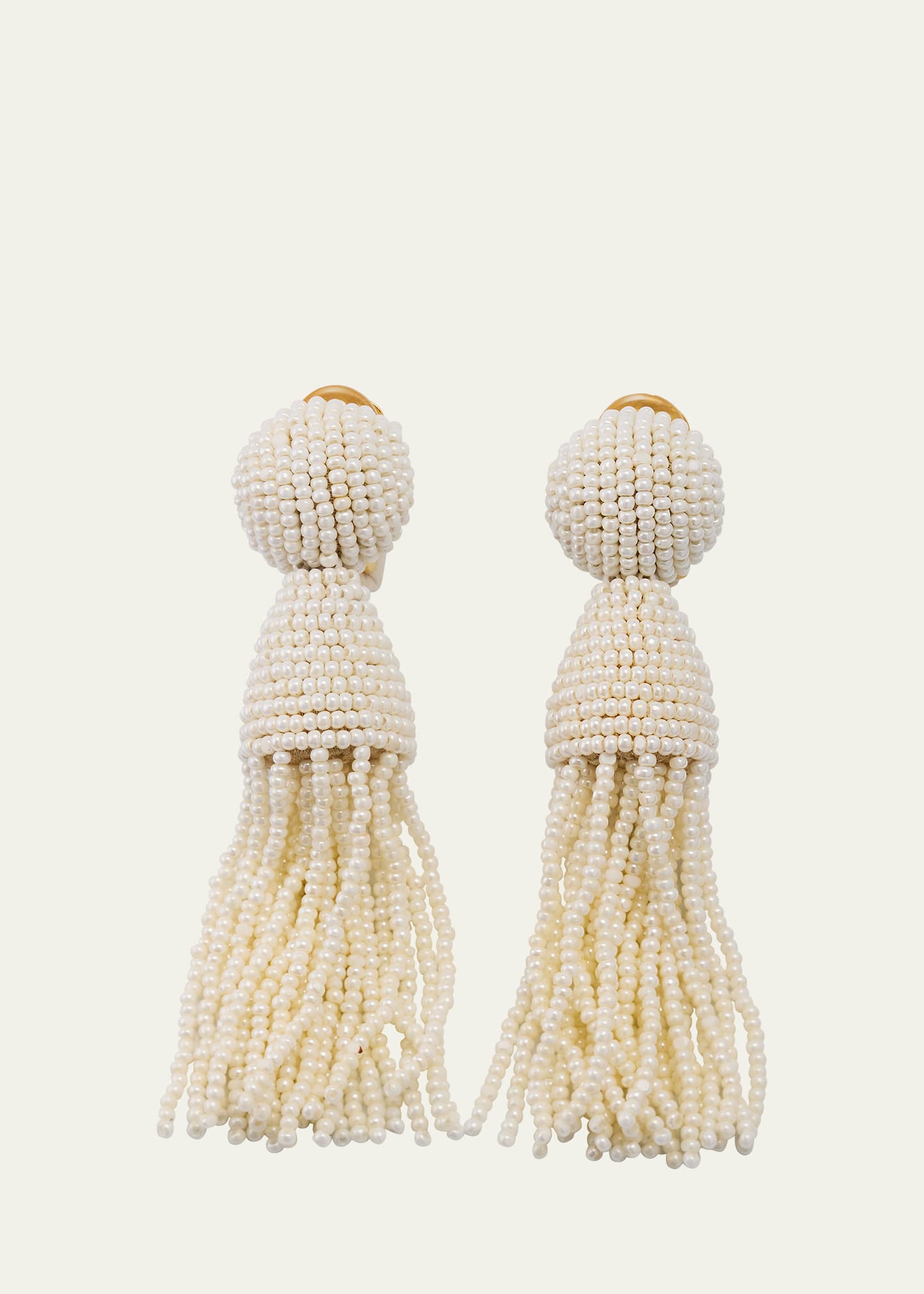 OSCAR DE LA RENTA BEADED SHORT TASSEL CLIP EARRINGS