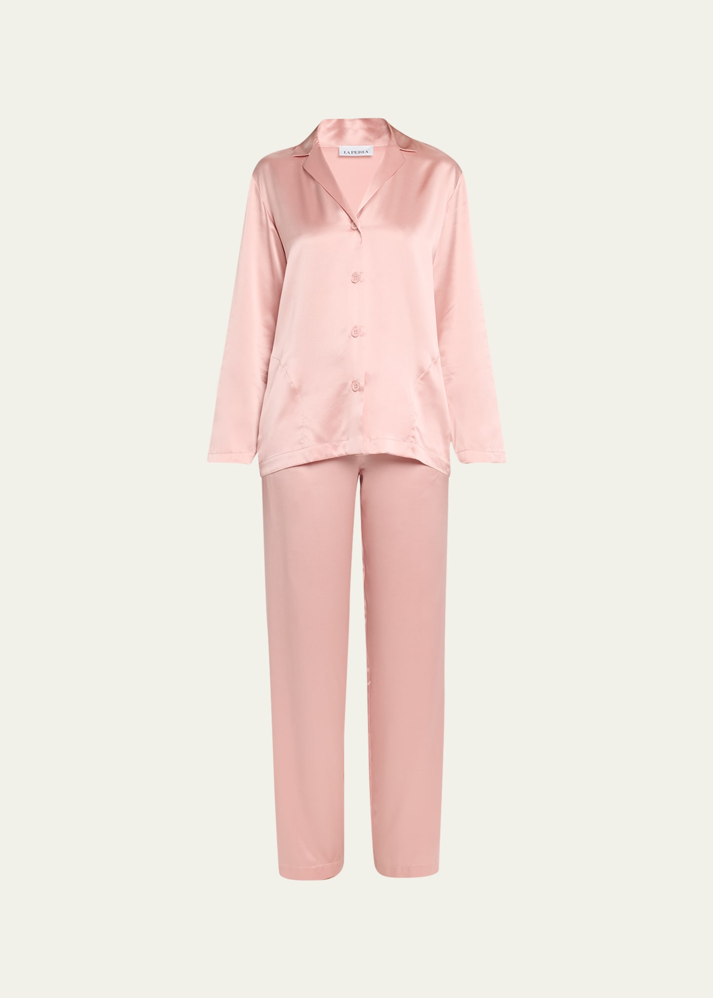 La Perla Long-sleeve Silk Pajama Set In Brown-r198