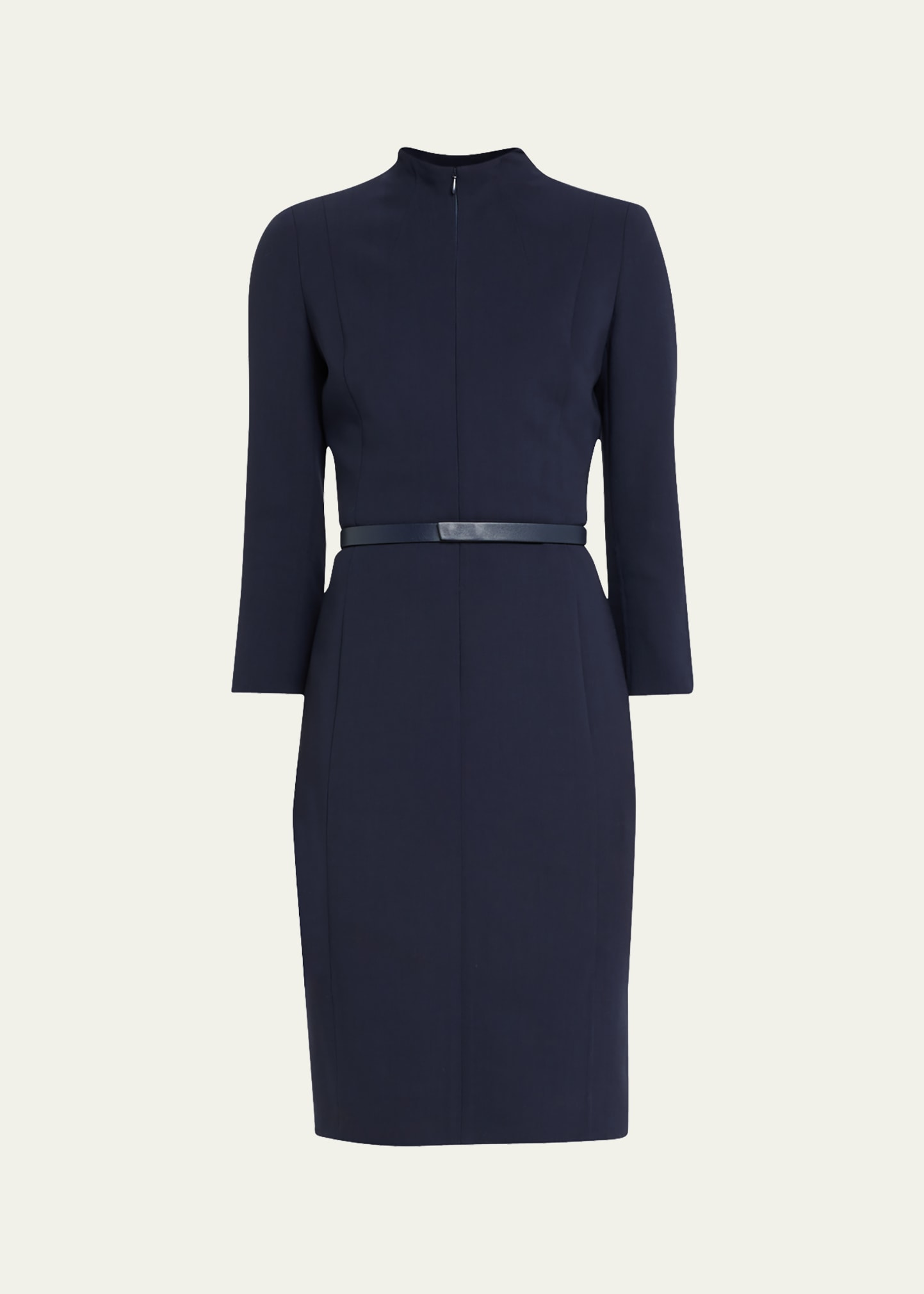 Akris Split-neck Double-face Wool Sheath Dress In Blue Pattern