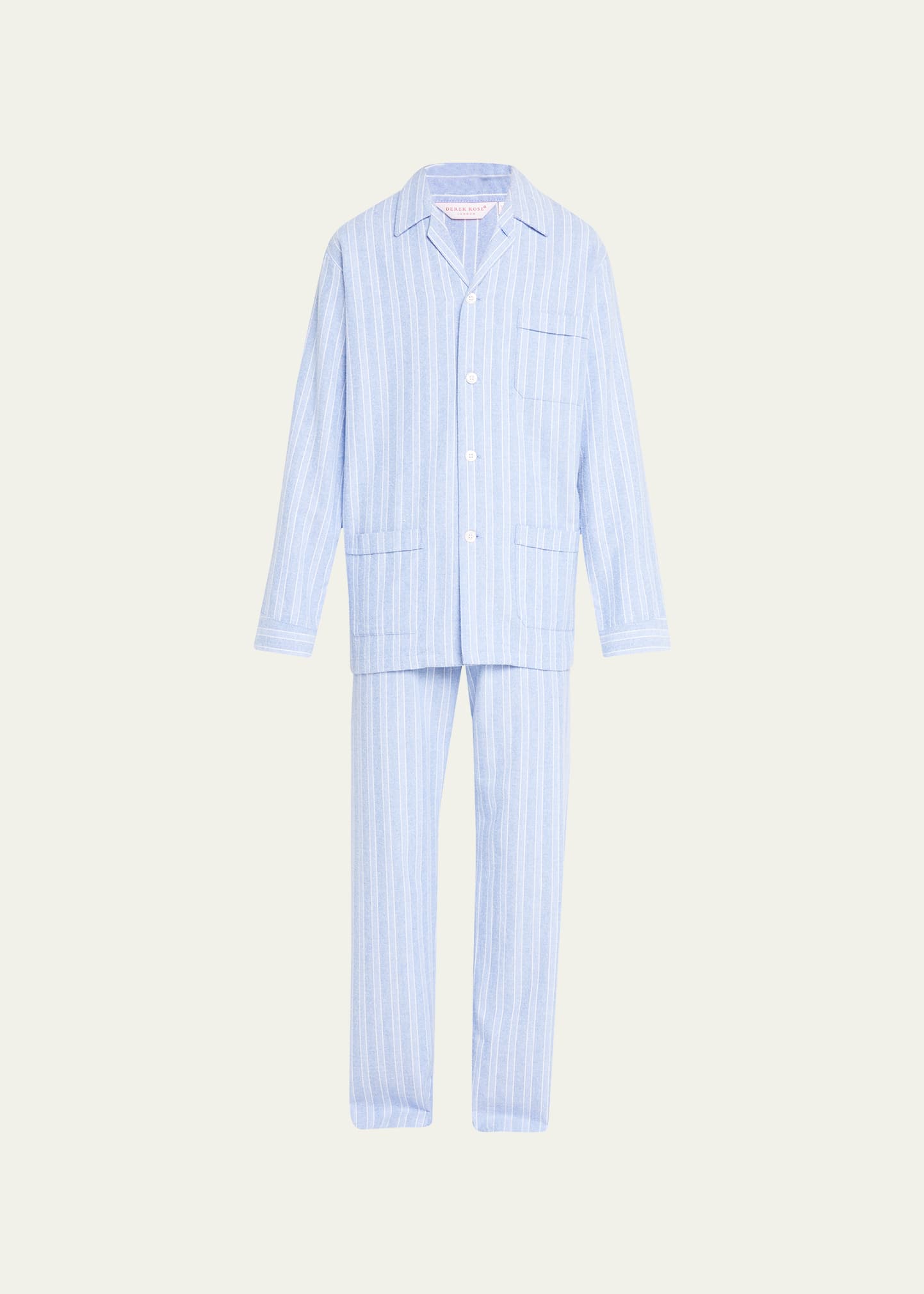 Shop Derek Rose Men's Stripe Flannel 2-piece Long Pajama Set In Blue Light